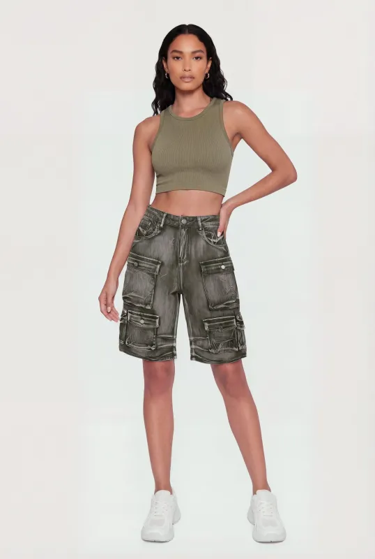 Denim High Waisted Cargo Bermuda Shorts made by Daisy