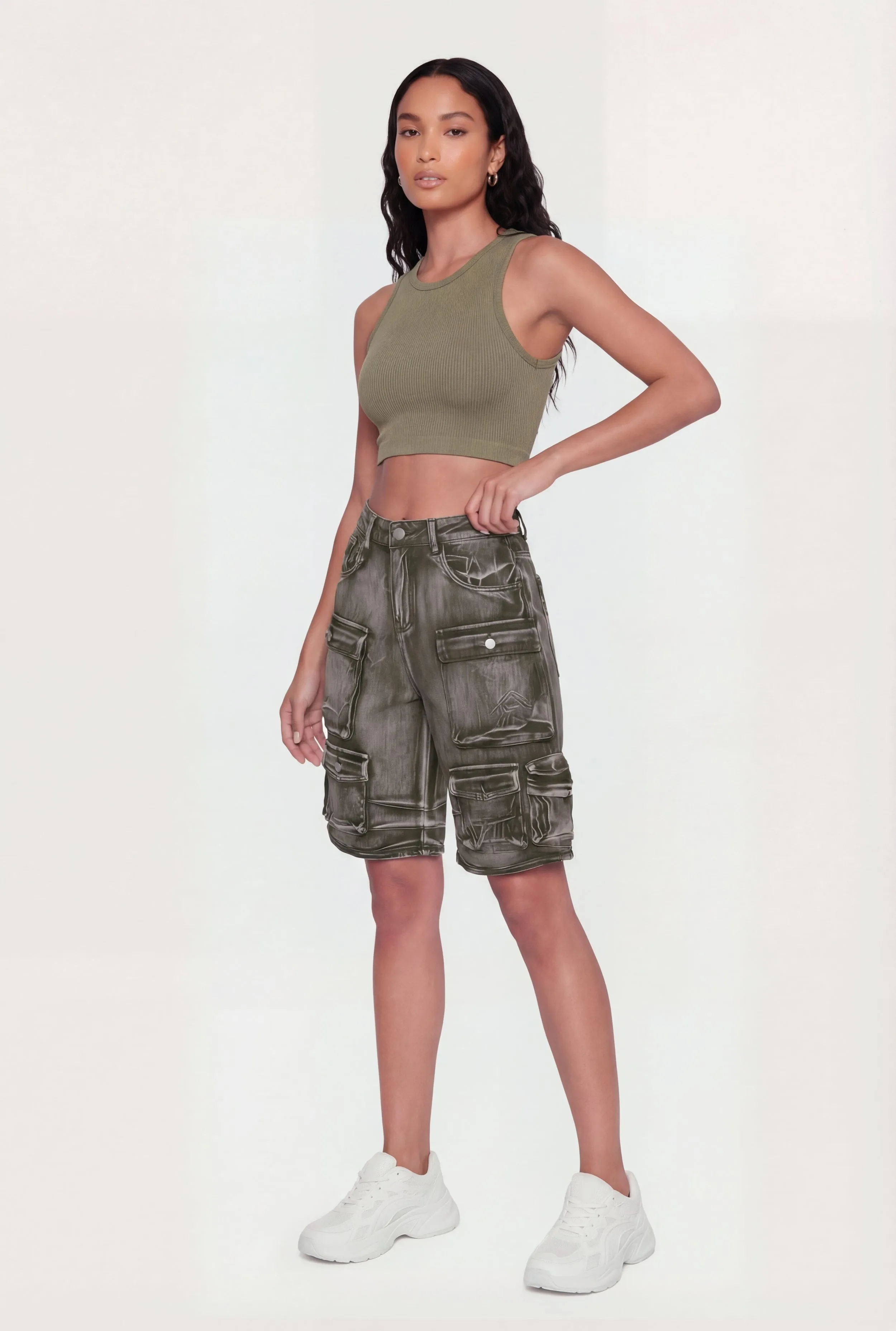 Denim High Waisted Cargo Bermuda Shorts sold by Rainbow product image thumbnail 2