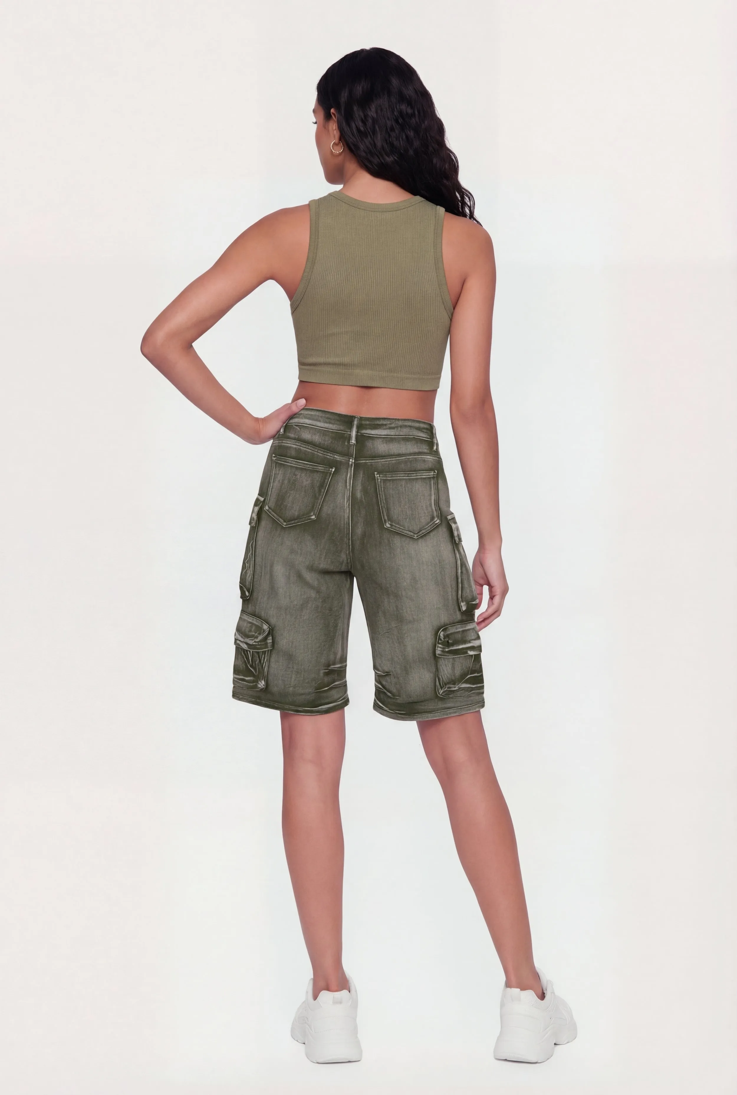 Denim High Waisted Cargo Bermuda Shorts sold by Rainbow product image thumbnail 3