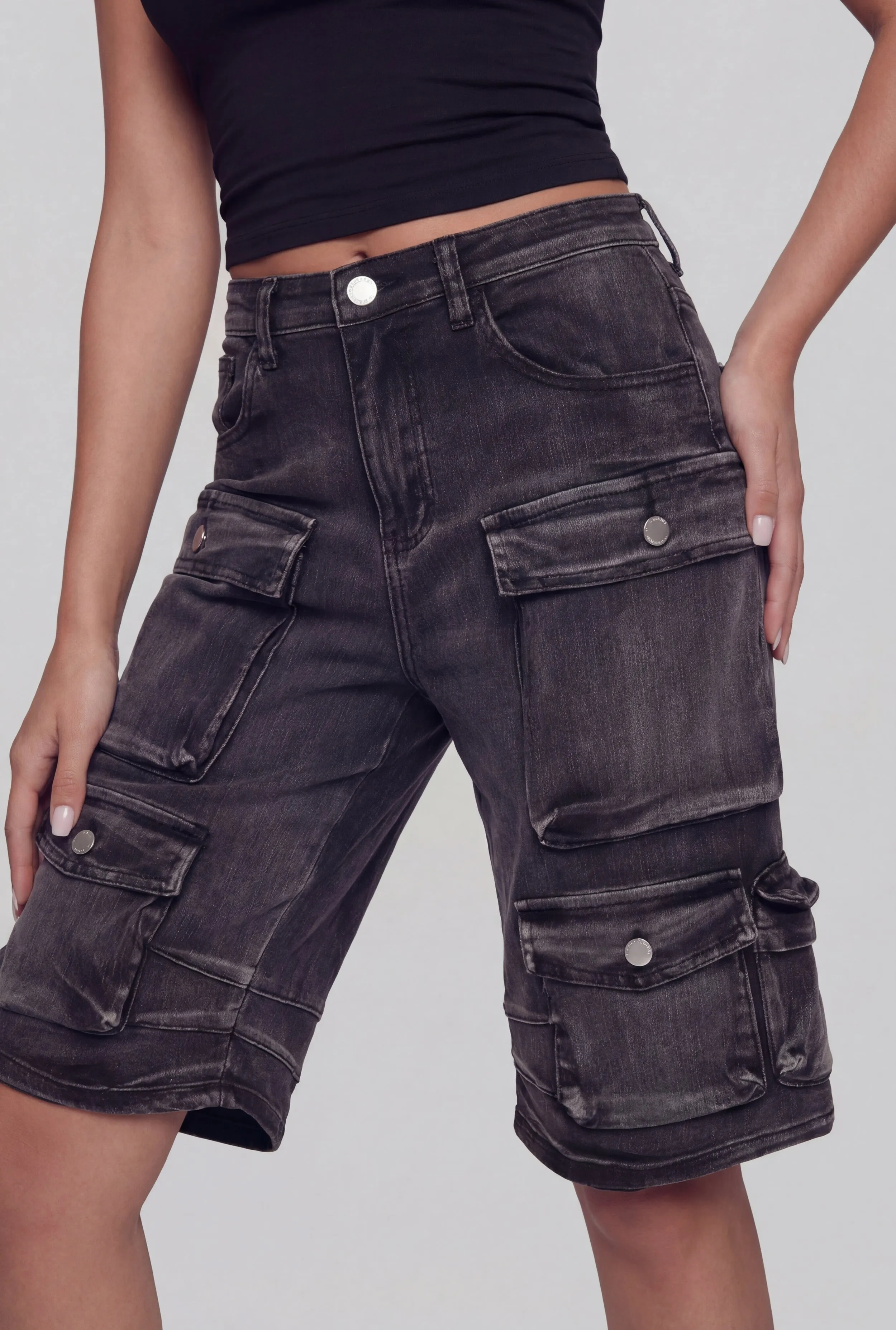 Denim High Waisted Cargo Bermuda Shorts sold by Rainbow product image thumbnail 3