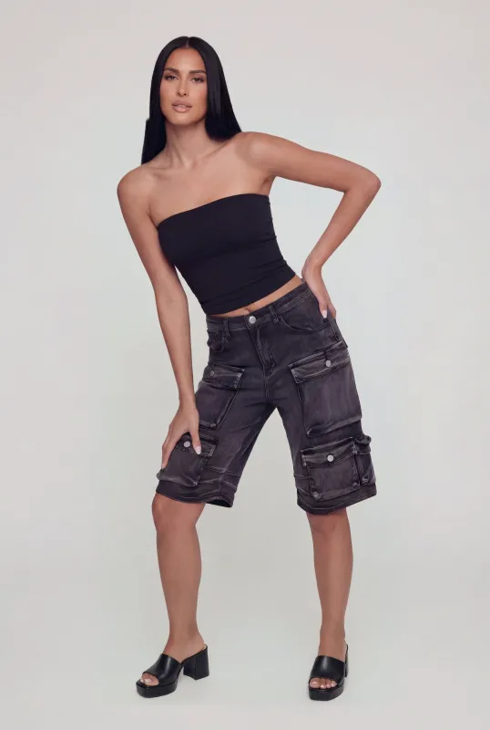 Denim High Waisted Cargo Bermuda Shorts made by Daisy