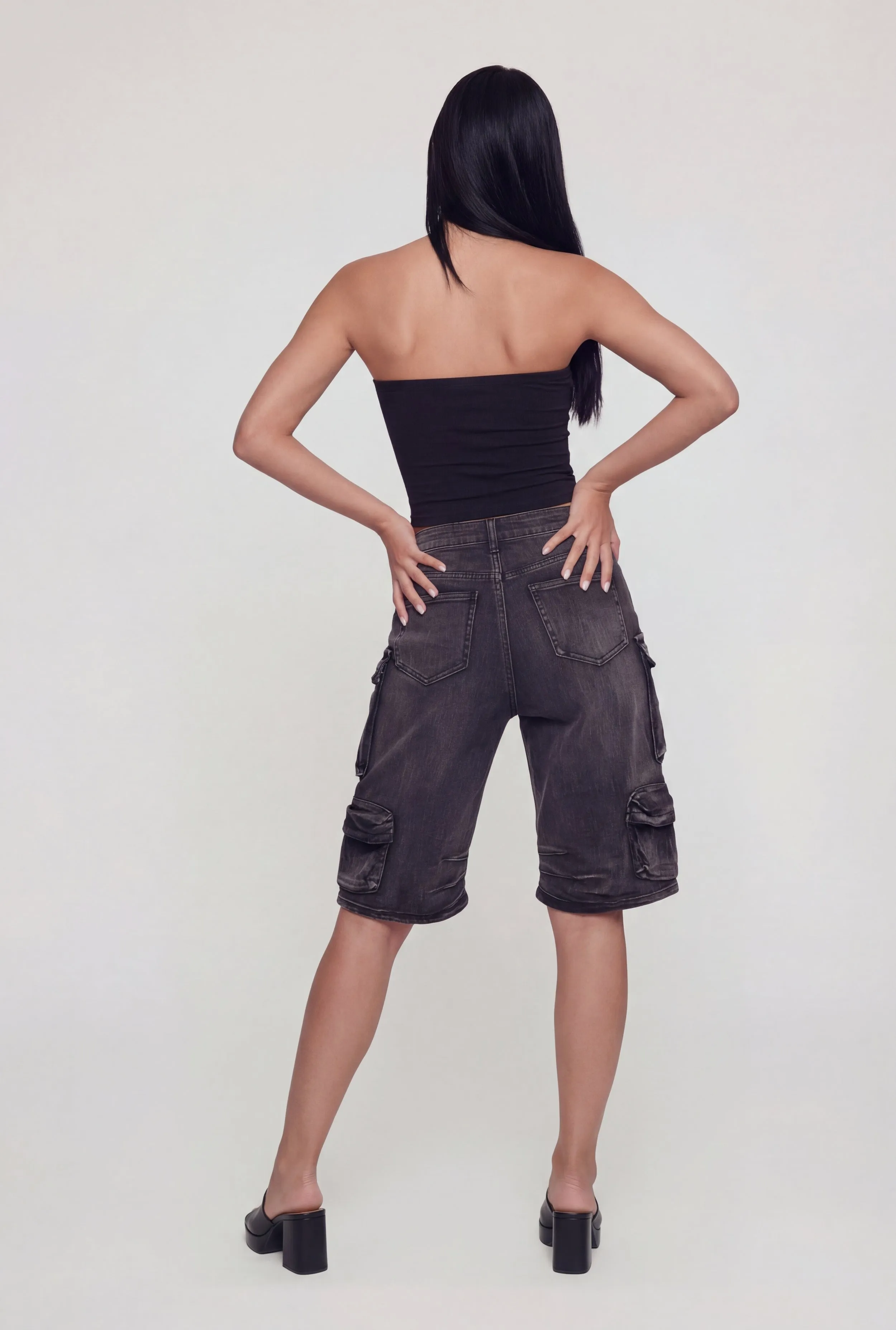 Denim High Waisted Cargo Bermuda Shorts sold by Rainbow product image thumbnail 5
