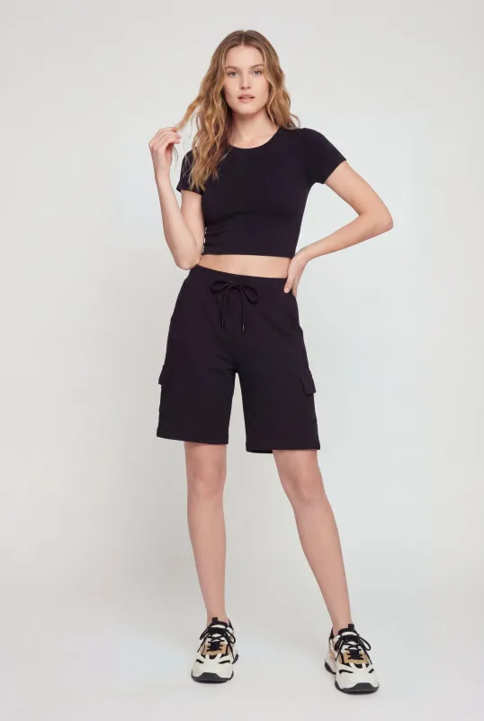 Drawstring Waist Cargo Sweatshorts made by Rainbow