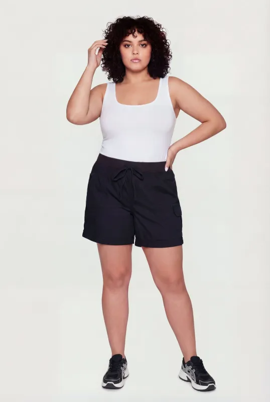 Plus Size Drawstring High Waisted Poplin Cargo Shorts made by Rainbow