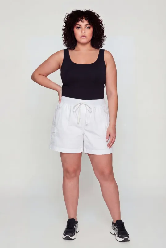 Plus Size Drawstring High Waisted Poplin Cargo Shorts made by Rainbow