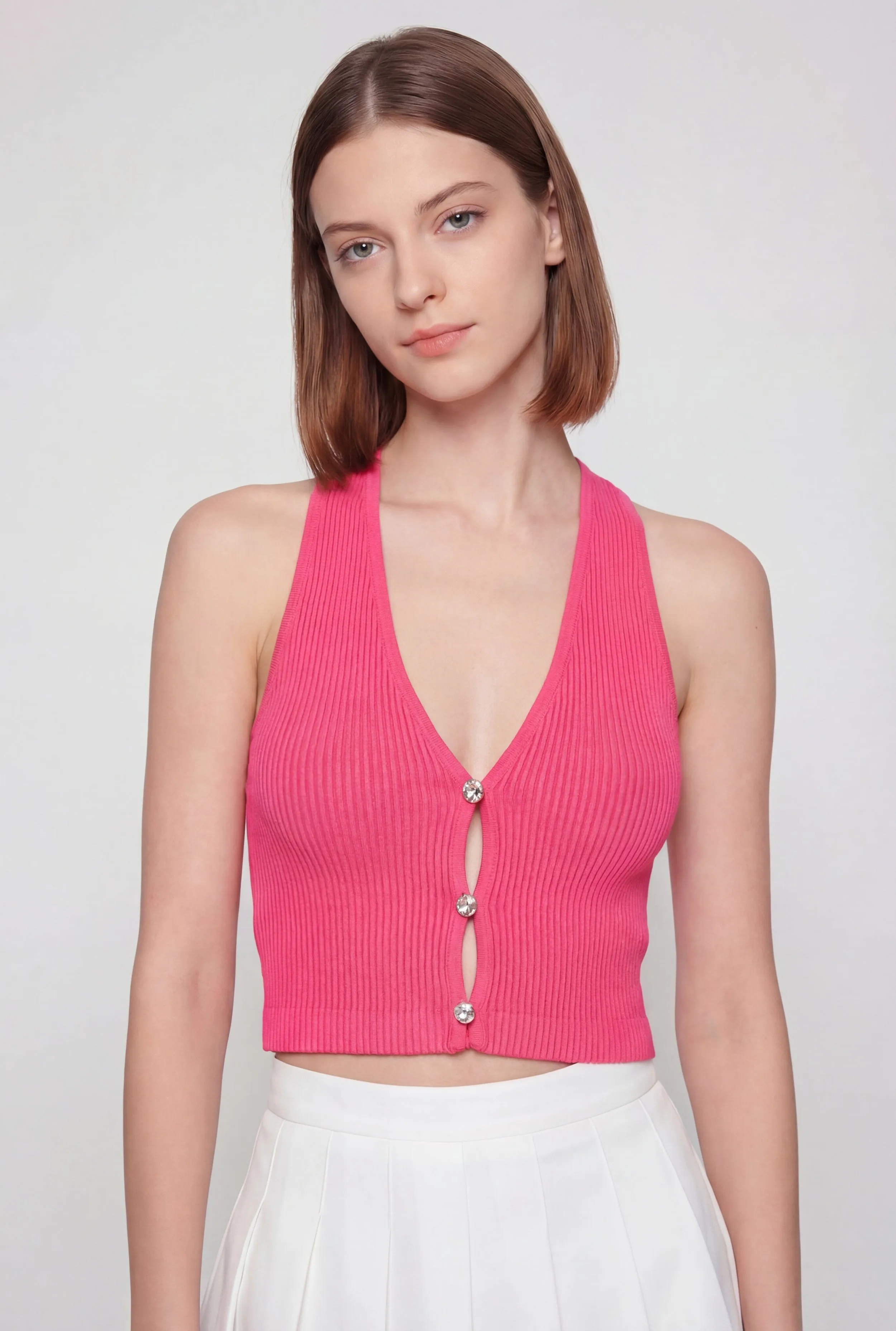 Seamless Ribbed Rhinestone Keyhole Crop Top sold by Rainbow product image thumbnail 2