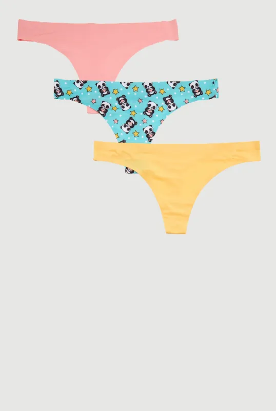Panda Bear Print Thong Panties 3 Pack made by Rainbow