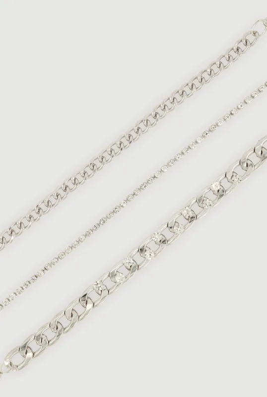 Cubic Zirconia Chain Link Anklets Set of 3 made by Rainbow