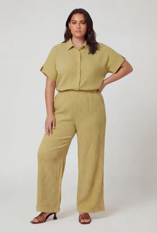 Plus Size High Waisted Seersucker Wide Leg Pants made by Rainbow