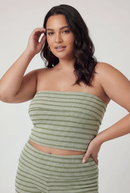 Plus Size Striped Fold Over Detail Tube Top made by Rainbow