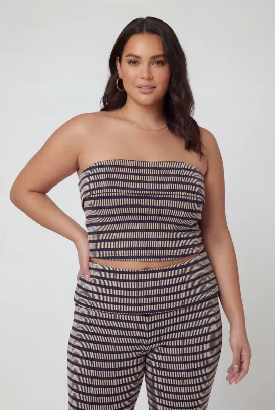 Plus Size Striped Fold Over Detail Tube Top made by Rainbow