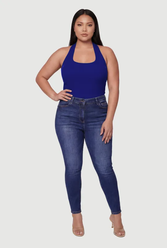 Plus Size Ribbed Knit Halter Top made by Ambiance