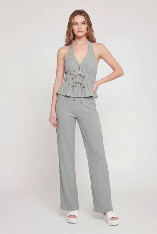 Textured Knit Straight Leg Pull On Pants made by Rainbow