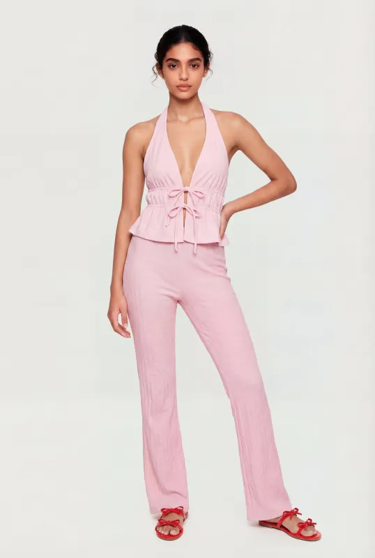 Textured Knit Straight Leg Pull On Pants made by Rainbow