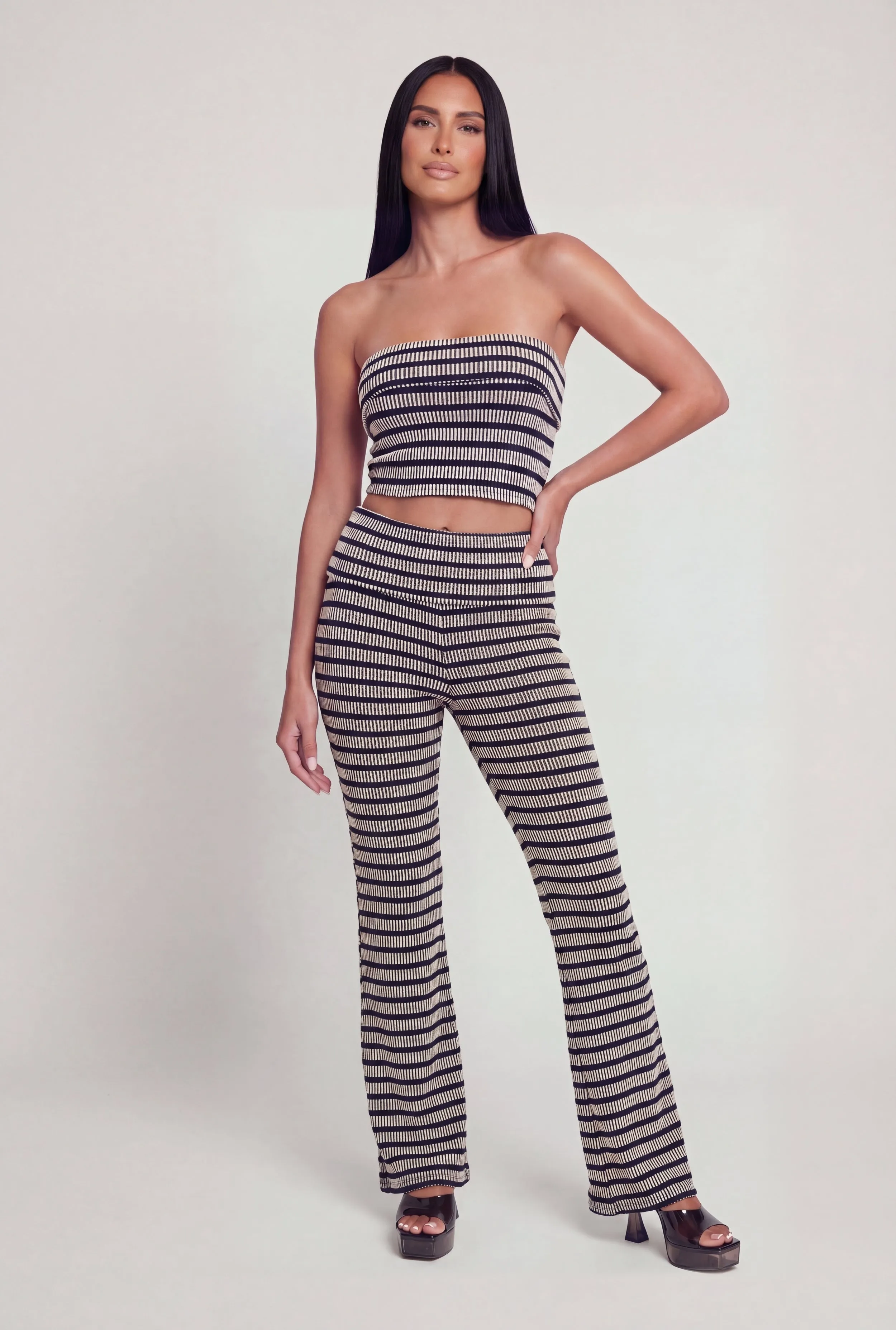 Striped Ribbed Knit Fold Over Tube Top sold by Rainbow product image thumbnail 2