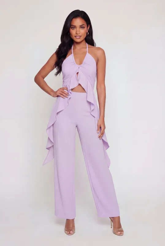 Crepe Knit Ruffle Trim Halter Top made by Rainbow