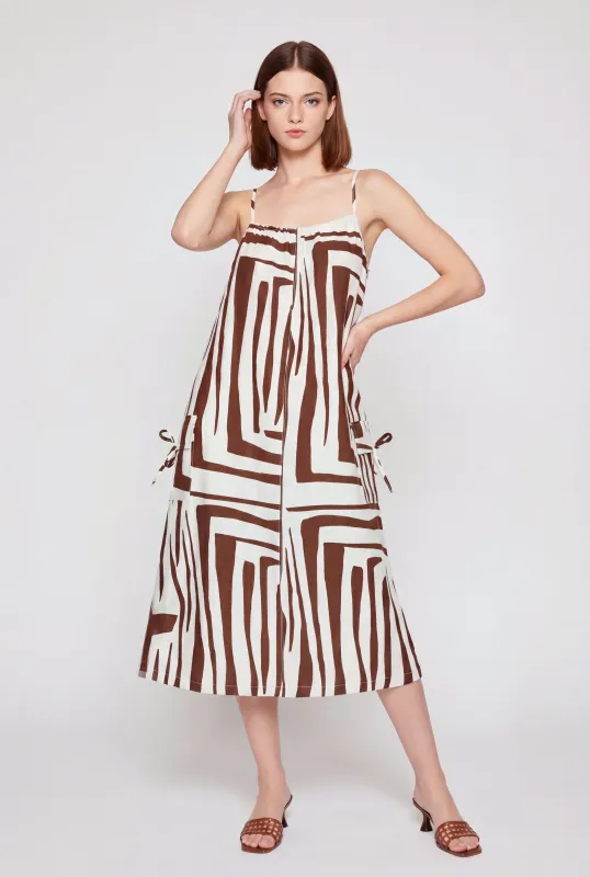 Geometric Print Cami Midi Dress with Pockets made by Rainbow