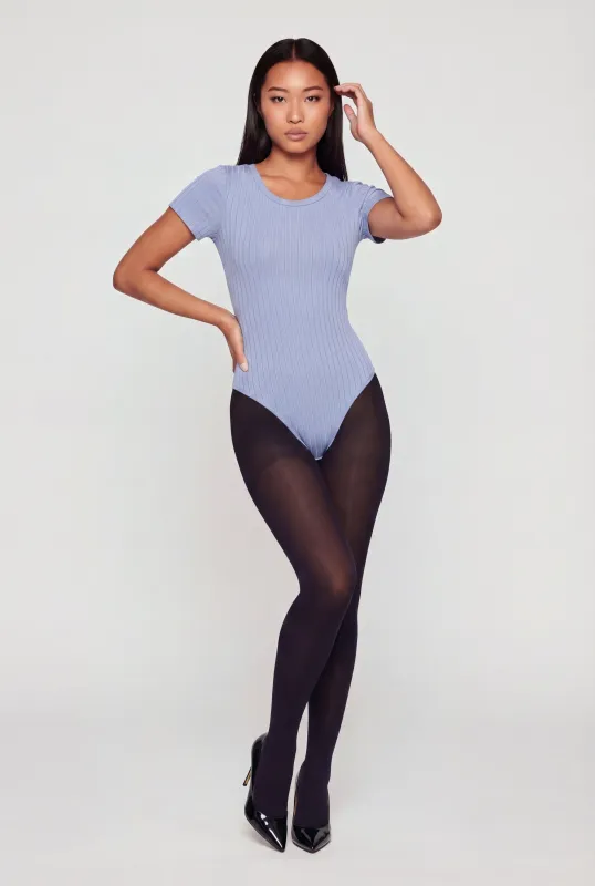 Ribbed Knit Solid Crew Neck Bodysuit made by Daisy
