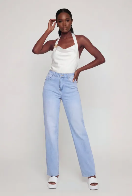 Sun Pendant Detail Satin Halter Top made by Rainbow