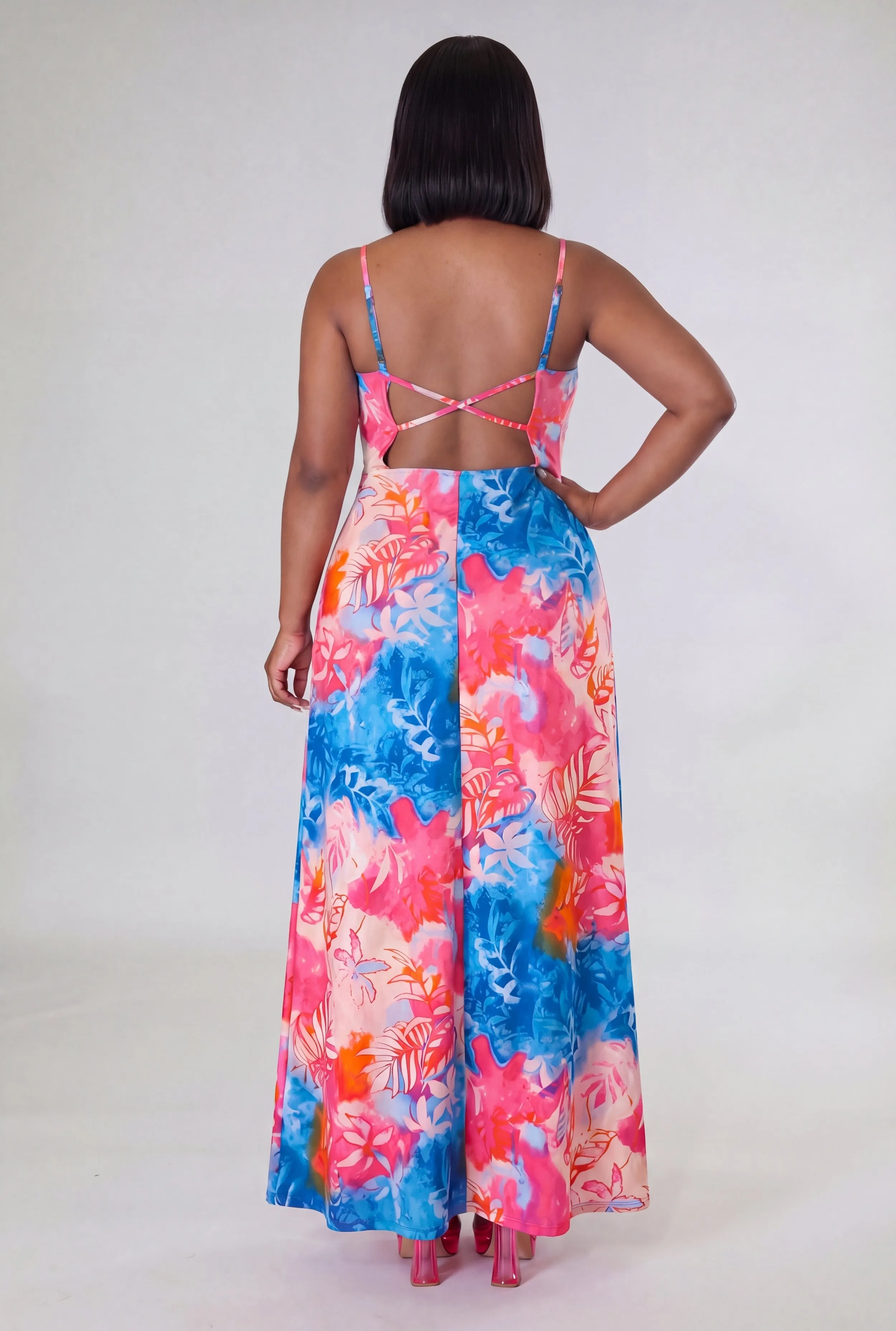 Plus Size Floral Tie Dye Cowl Neck Maxi Dress sold by Rainbow product image thumbnail 2