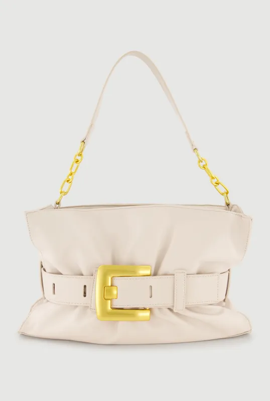 Buckle Detail Faux Leather Handbag made by Rainbow