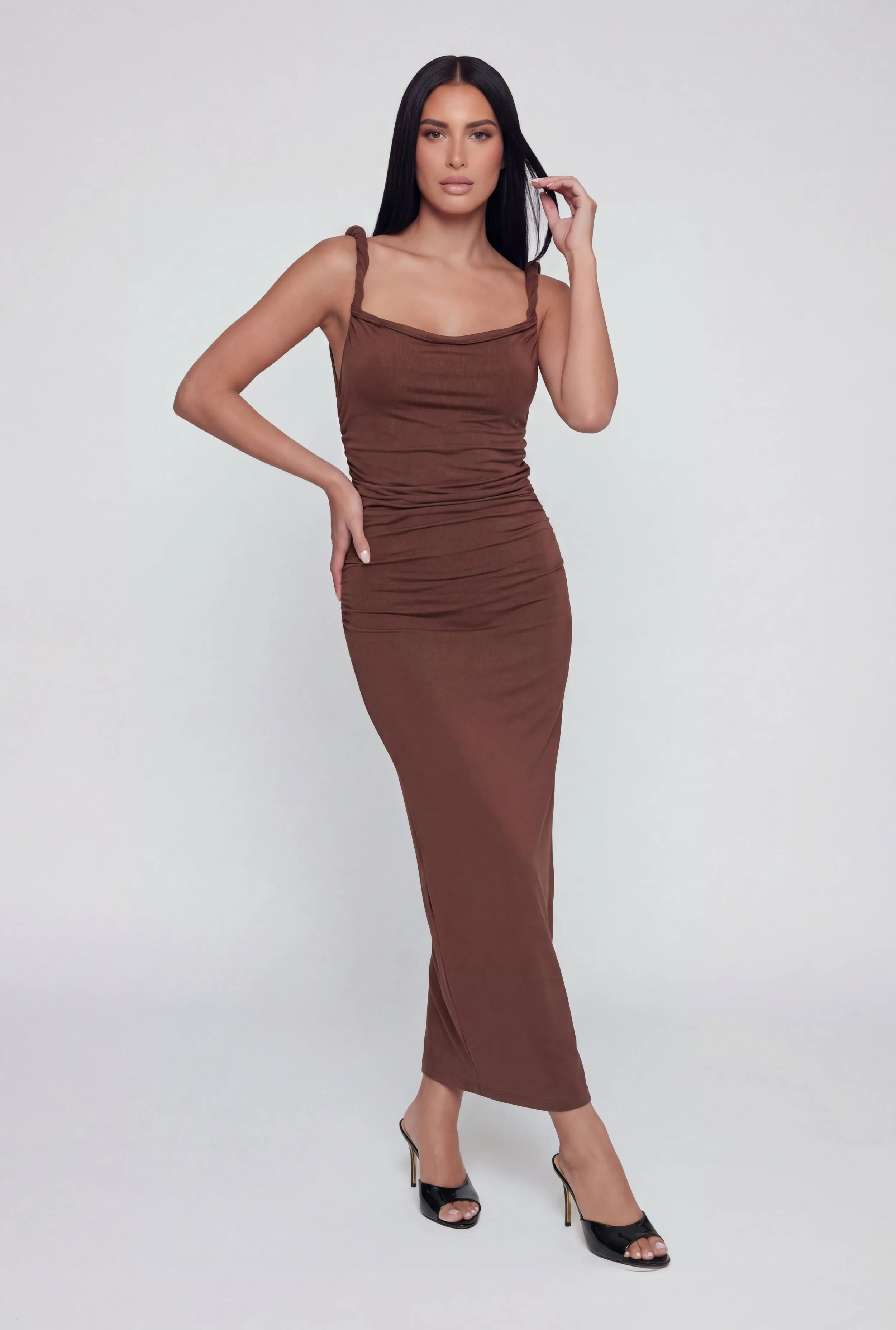 Twisted Strap Sleeveless Ruched Maxi Dress sold by Rainbow product image thumbnail 4