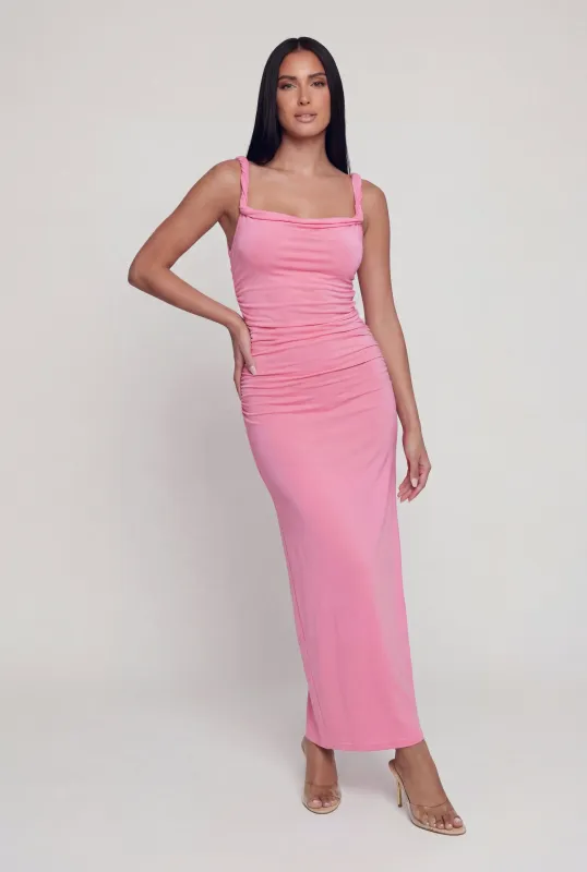Twisted Strap Sleeveless Ruched Maxi Dress made by Rainbow