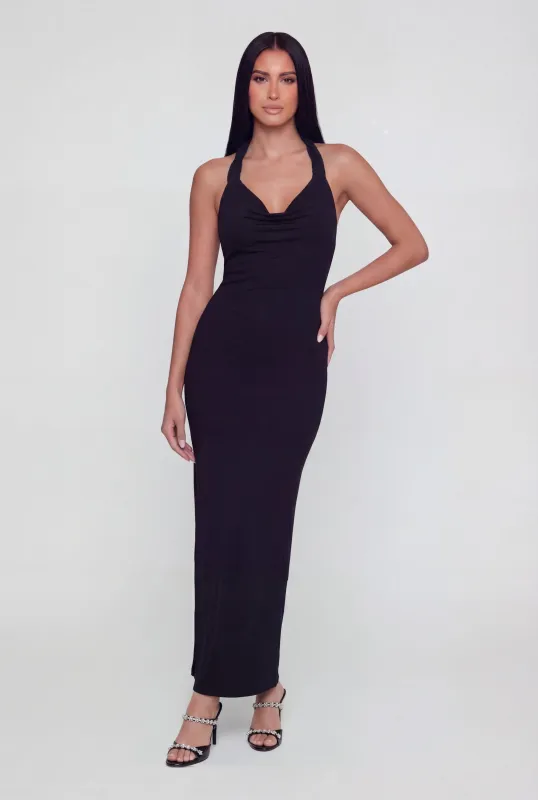 Cowl Neck Twist Halter Maxi Dress made by Rainbow