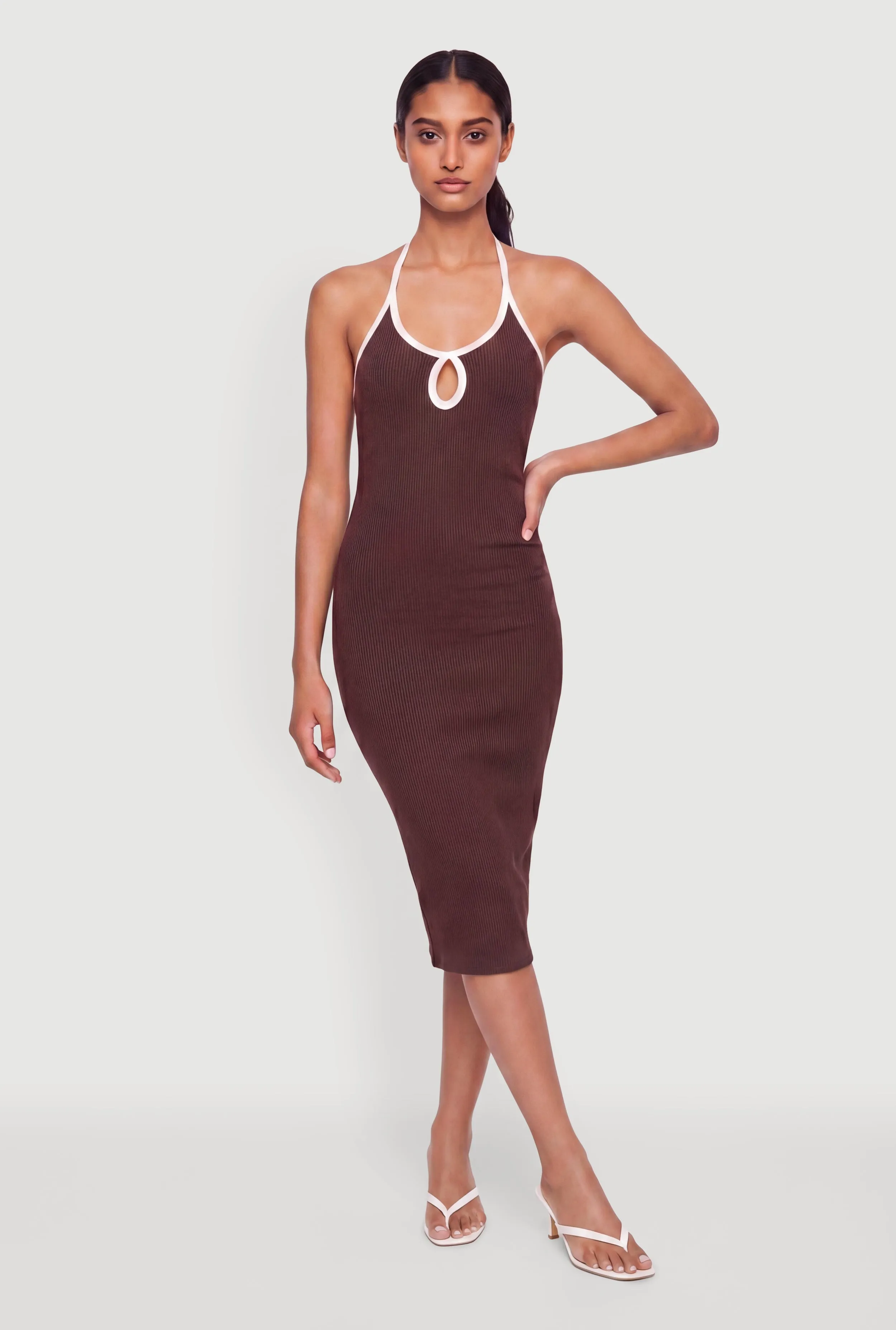 Contrast Trim Keyhole Detail Halter Midi Dress sold by Rainbow