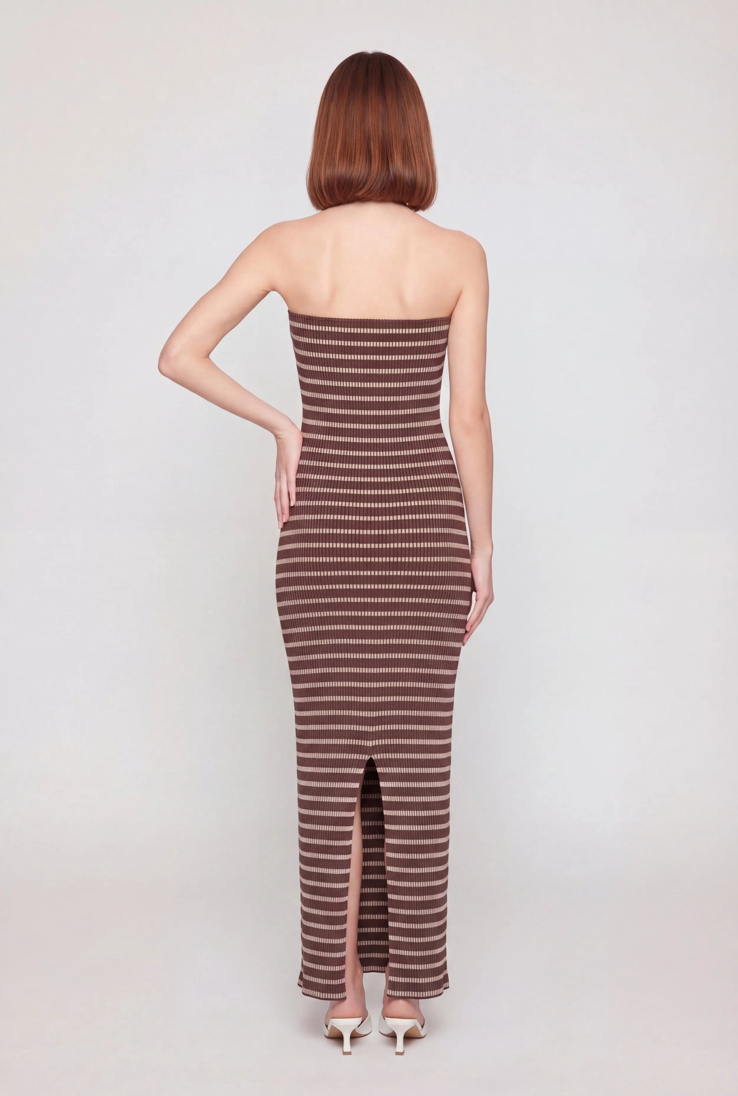 Striped Ribbed Knit Strapless Maxi Dress with Back Slit sold by Rainbow product image thumbnail 2