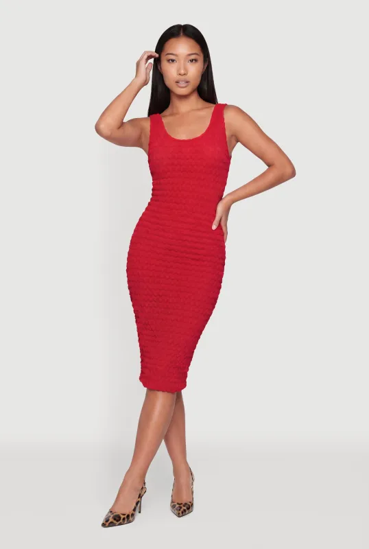 Textured Bubble Knit Sleeveless Midi Dress made by Rainbow