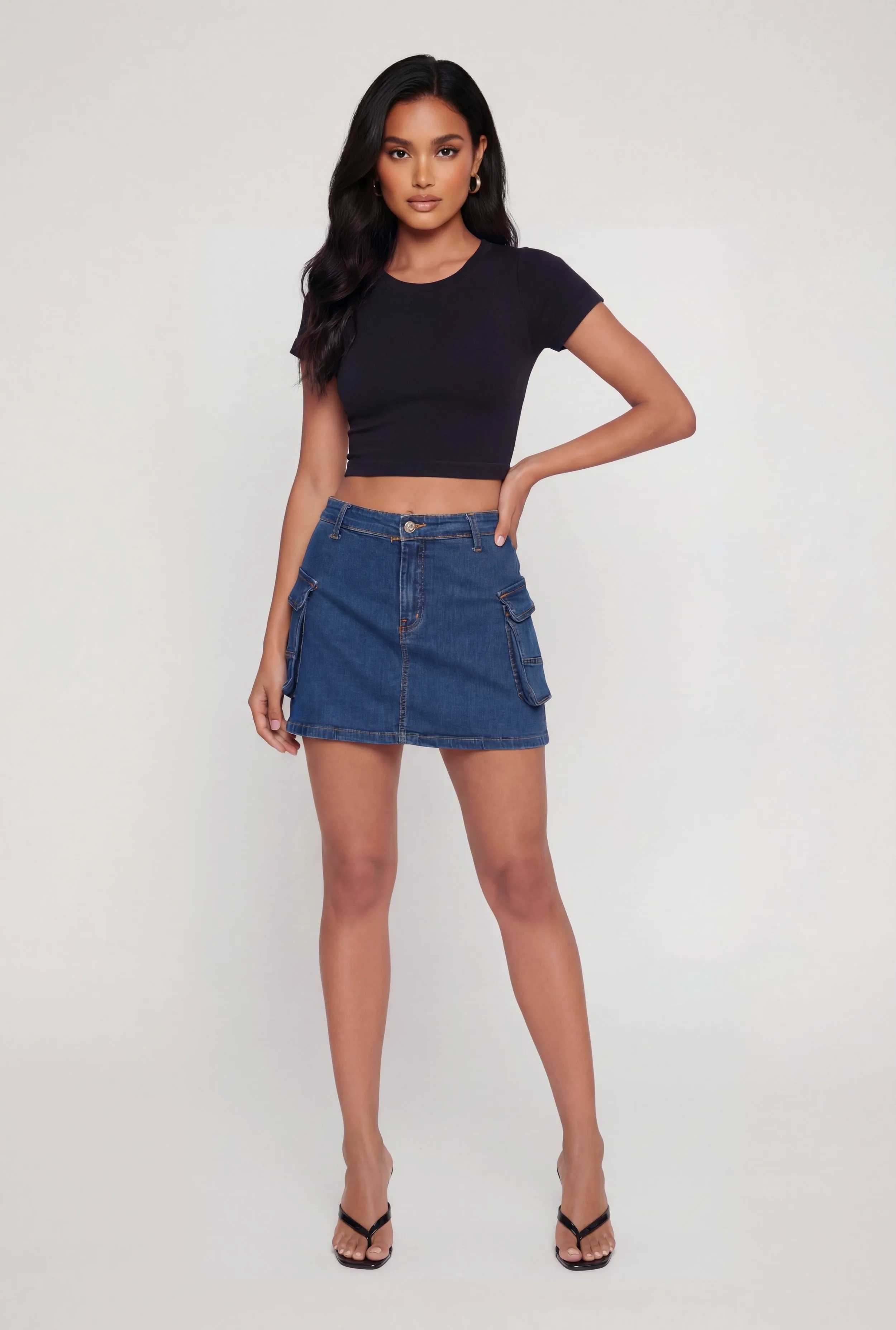 Denim High Waisted Cargo Pocket Skirt sold by Rainbow