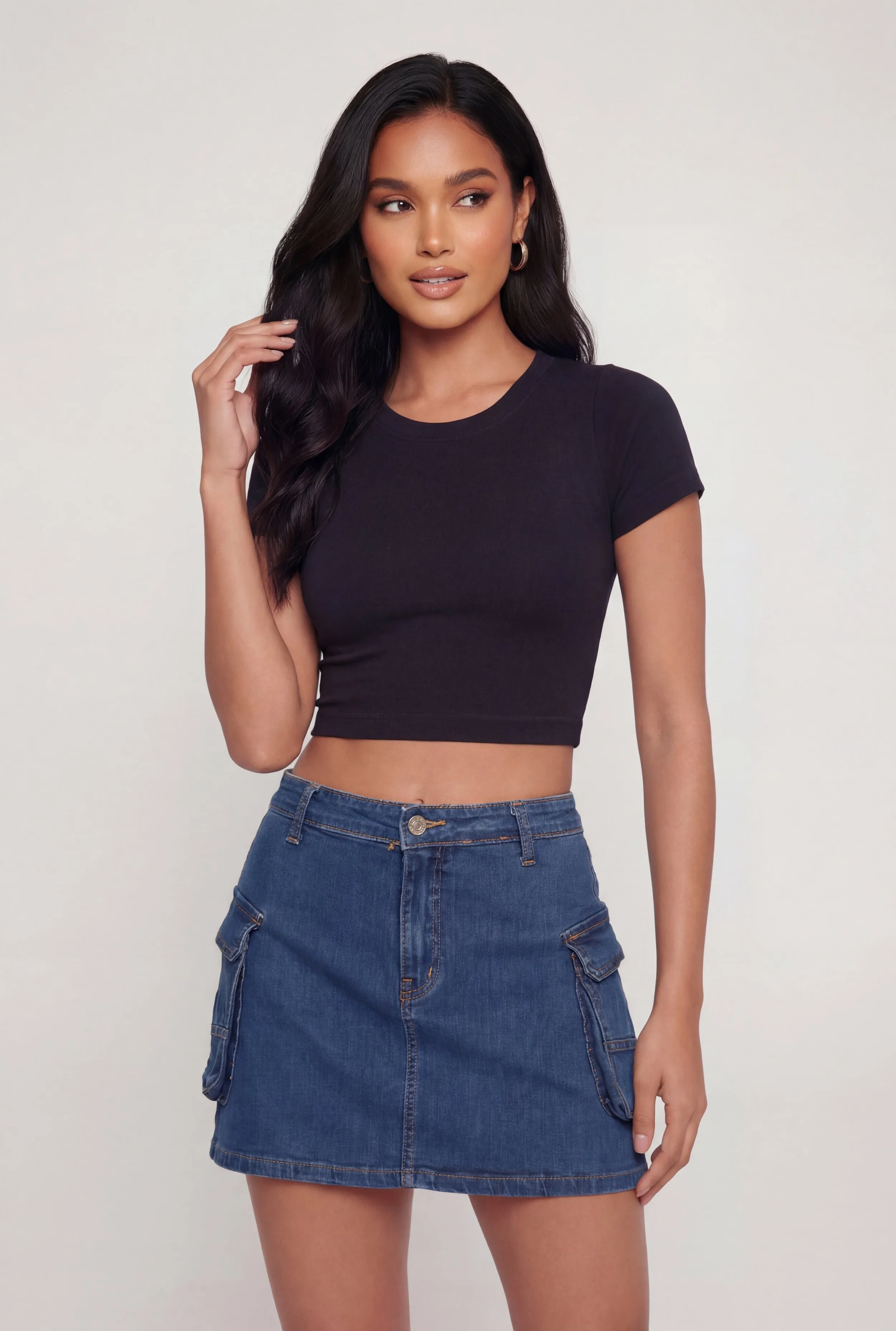 Denim High Waisted Cargo Pocket Skirt sold by Rainbow product image thumbnail 3