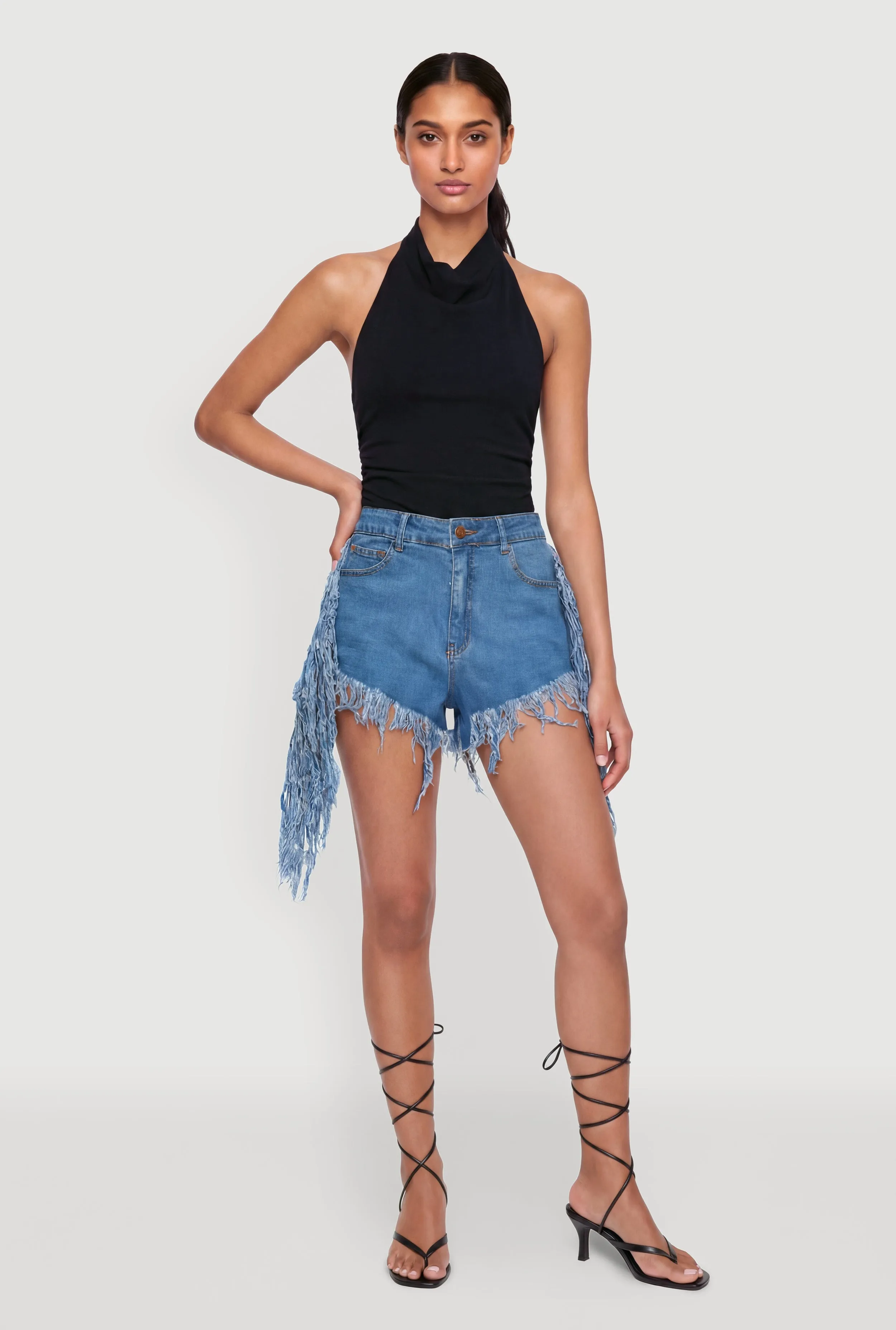 Fringe Hem and Side Denim Shorts sold by Rainbow product image thumbnail 4