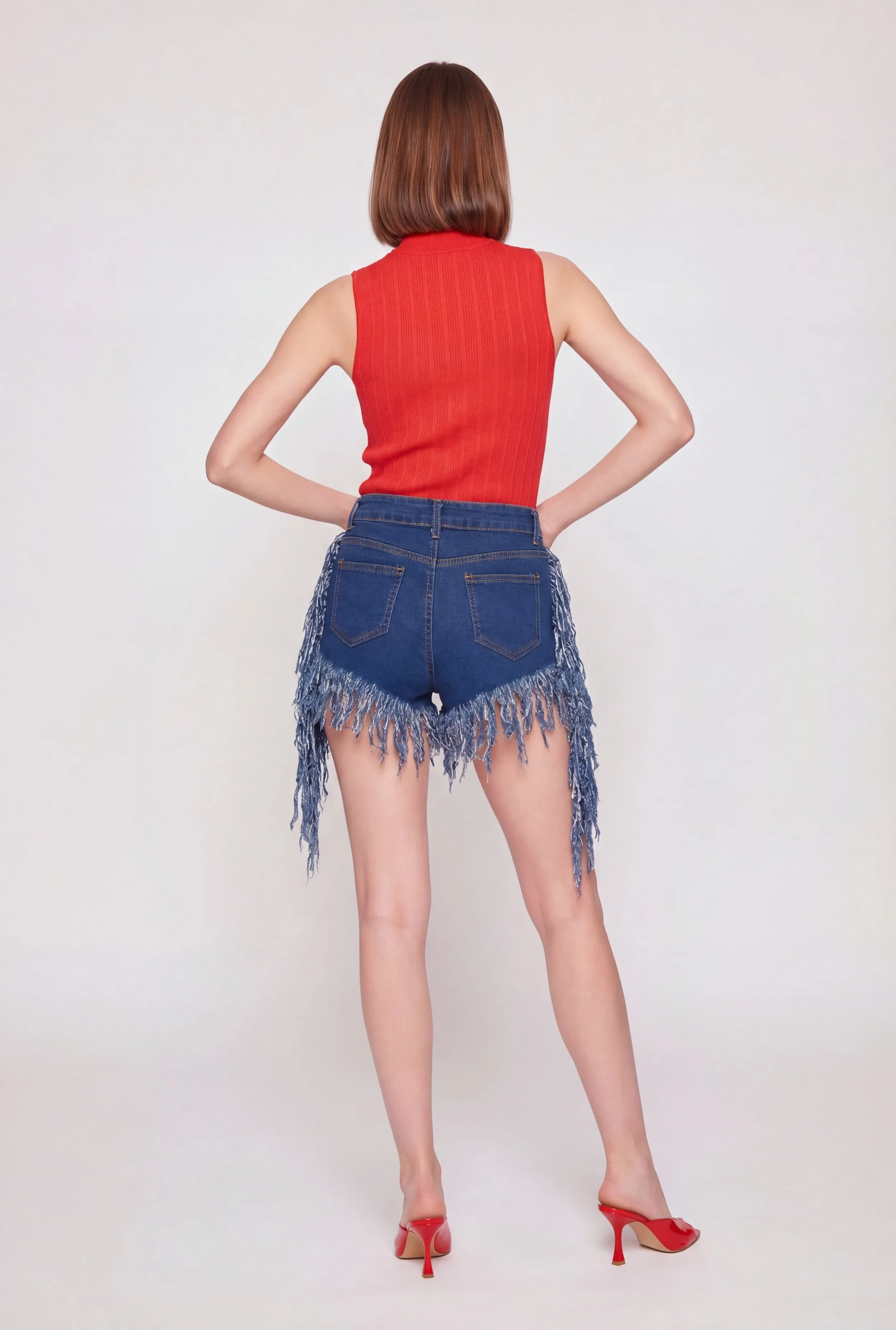 Fringe Hem and Side Denim Shorts sold by Rainbow product image thumbnail 5