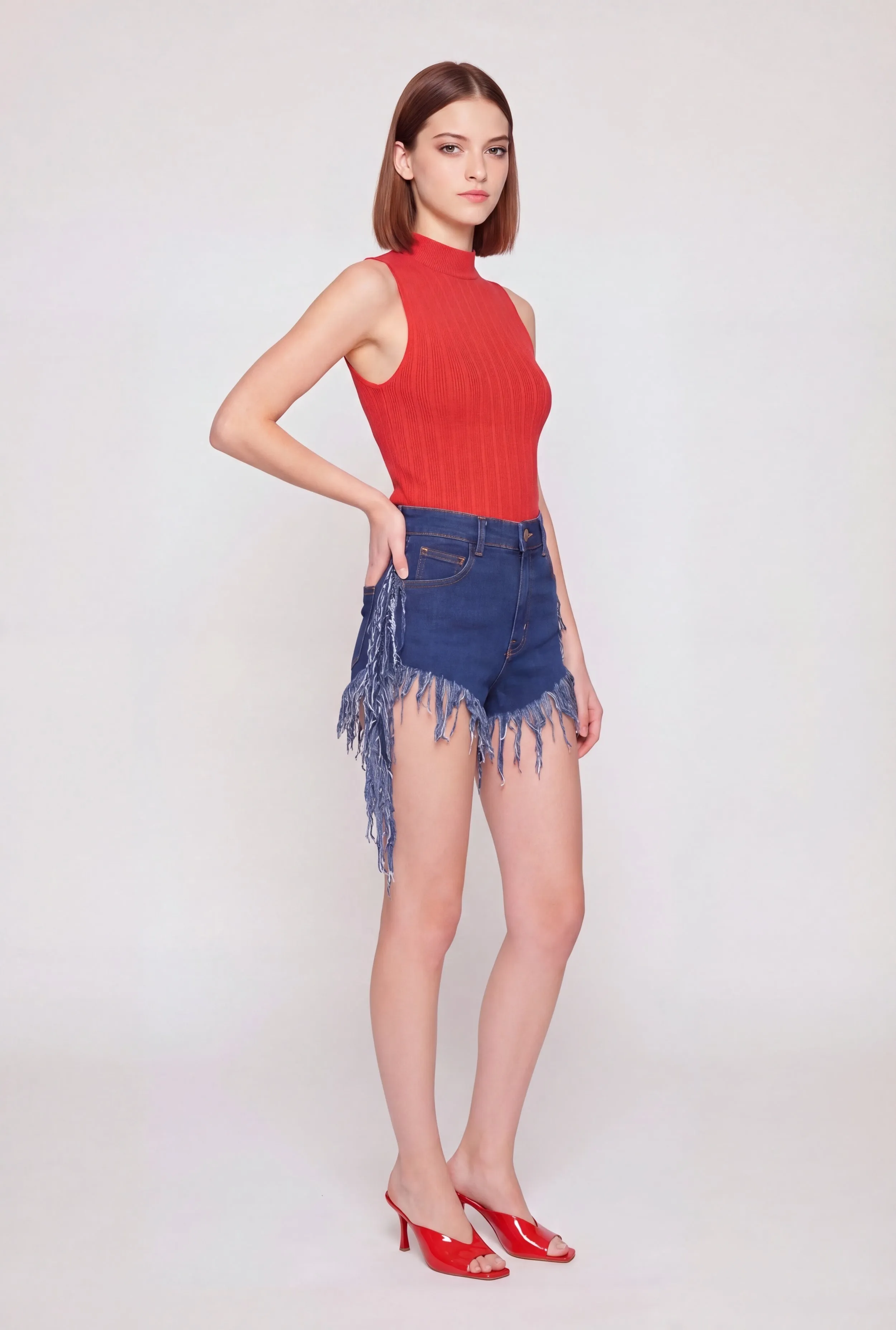Fringe Hem and Side Denim Shorts sold by Rainbow product image thumbnail 2