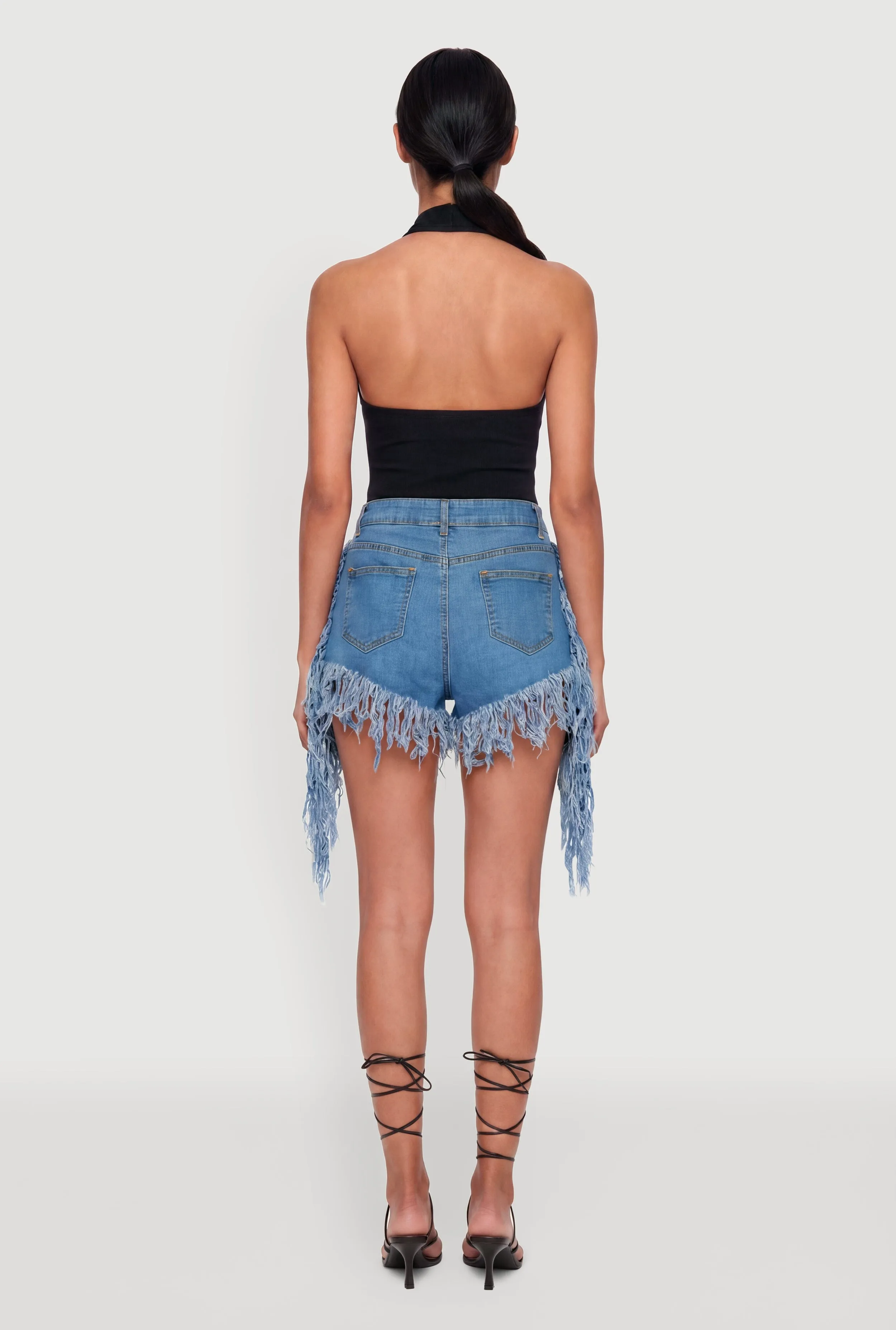 Fringe Hem and Side Denim Shorts sold by Rainbow product image thumbnail 5