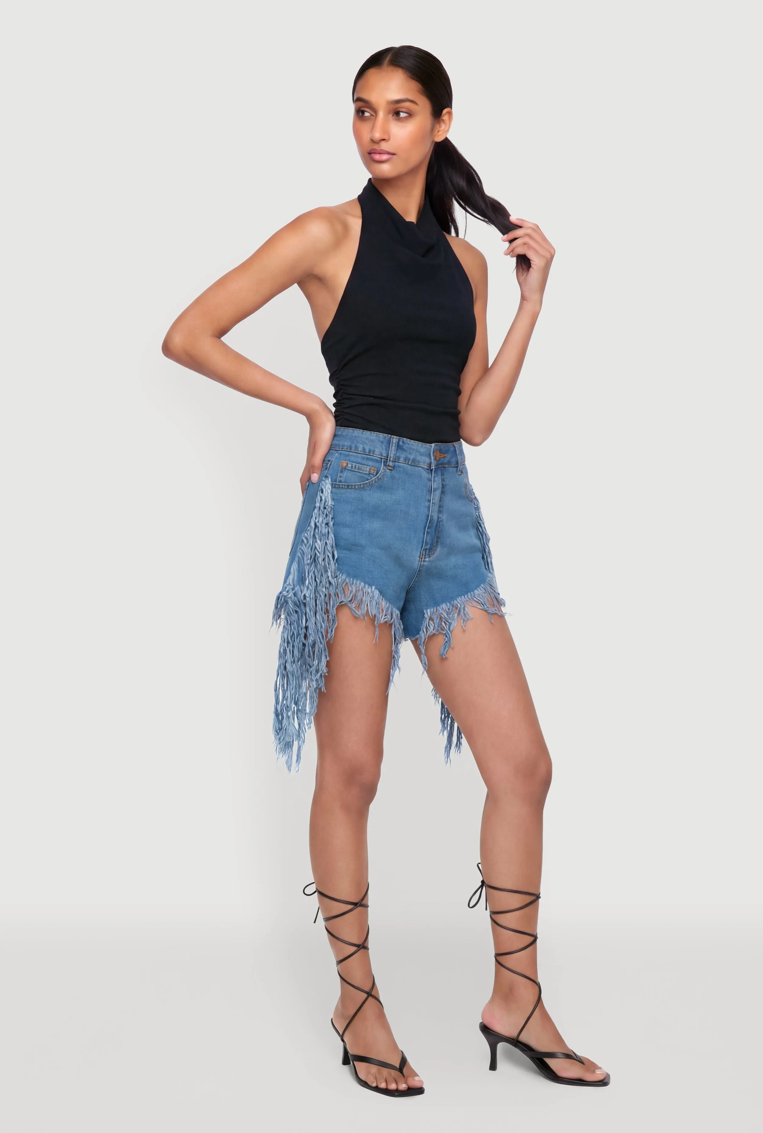 Fringe Hem and Side Denim Shorts sold by Rainbow product image thumbnail 2