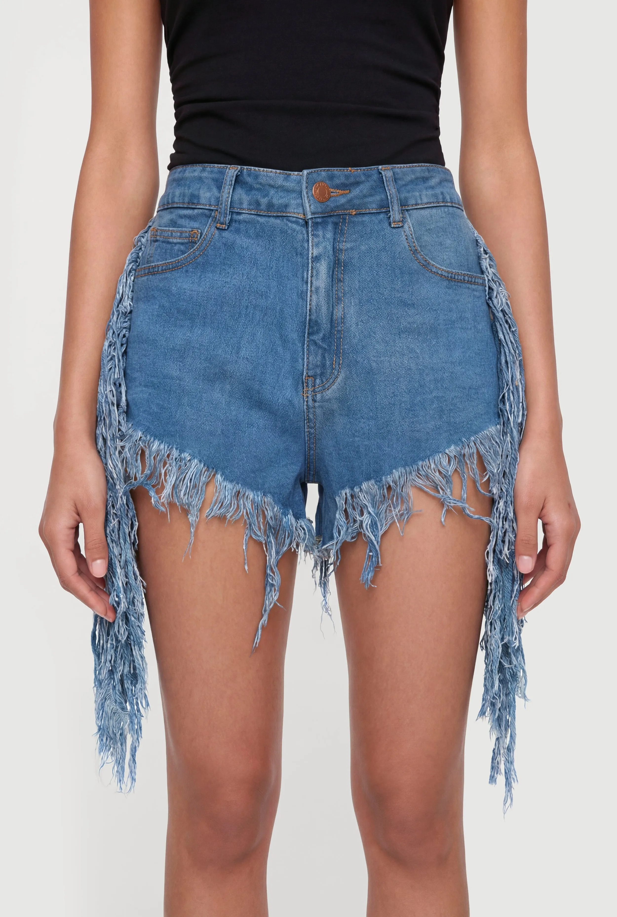 Fringe Hem and Side Denim Shorts sold by Rainbow product image thumbnail 3