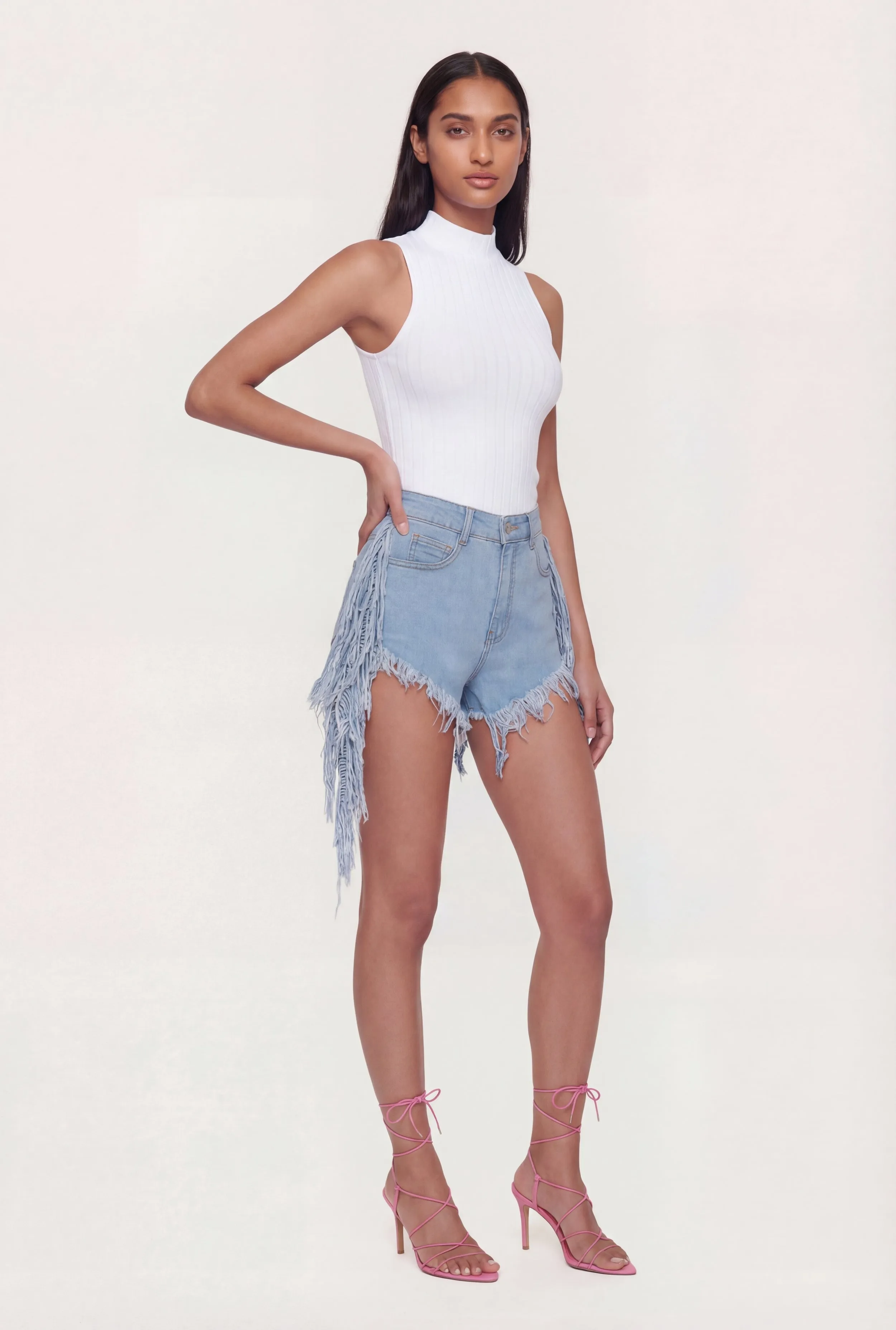 Fringe Hem and Side Denim Shorts sold by Rainbow product image thumbnail 2