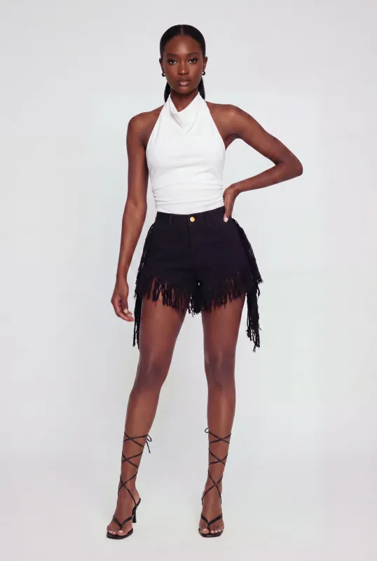 Fringe Hem and Side Denim Shorts made by Daisy
