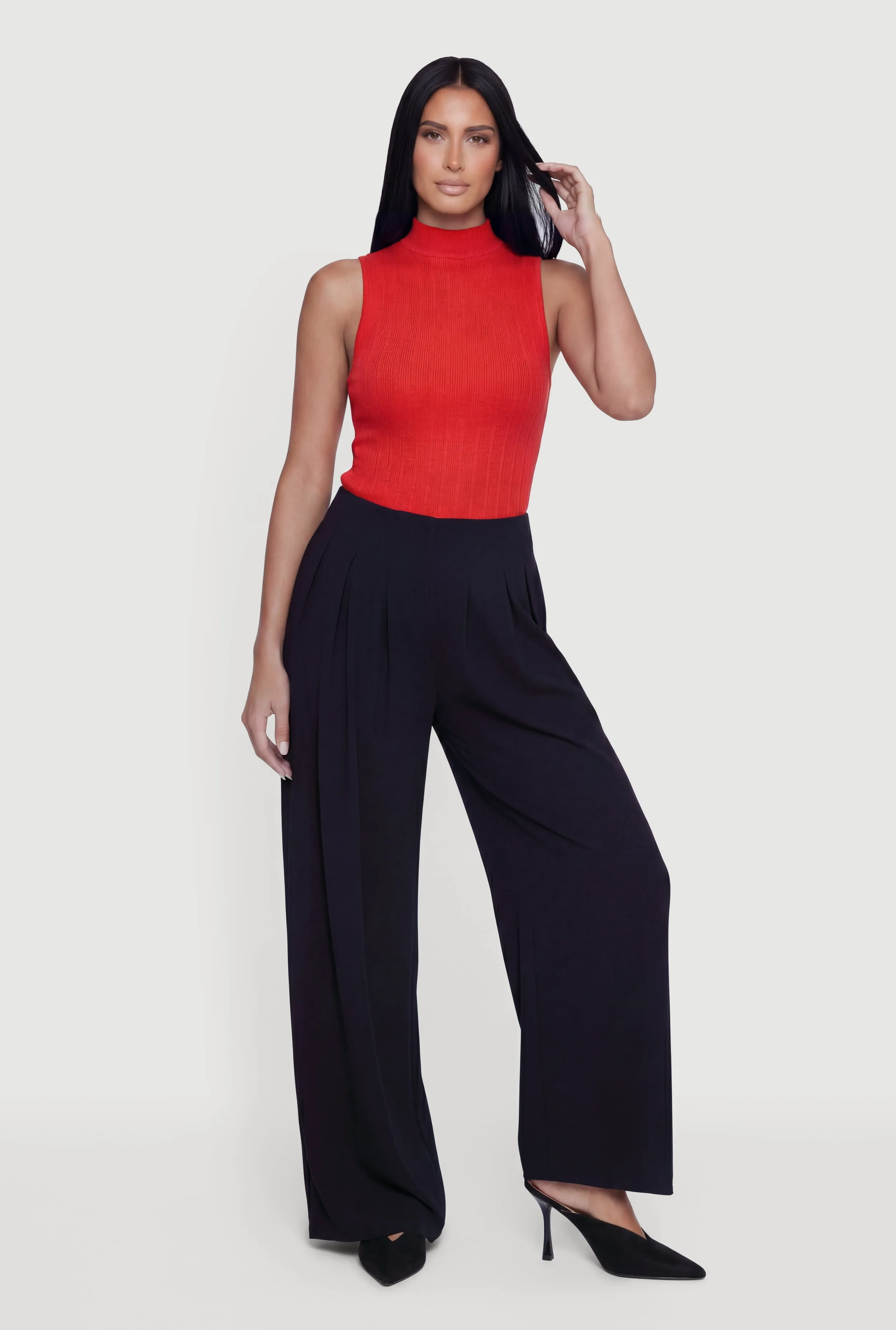 Crepe Knit Pleated Pull On Dress Pants sold by Rainbow