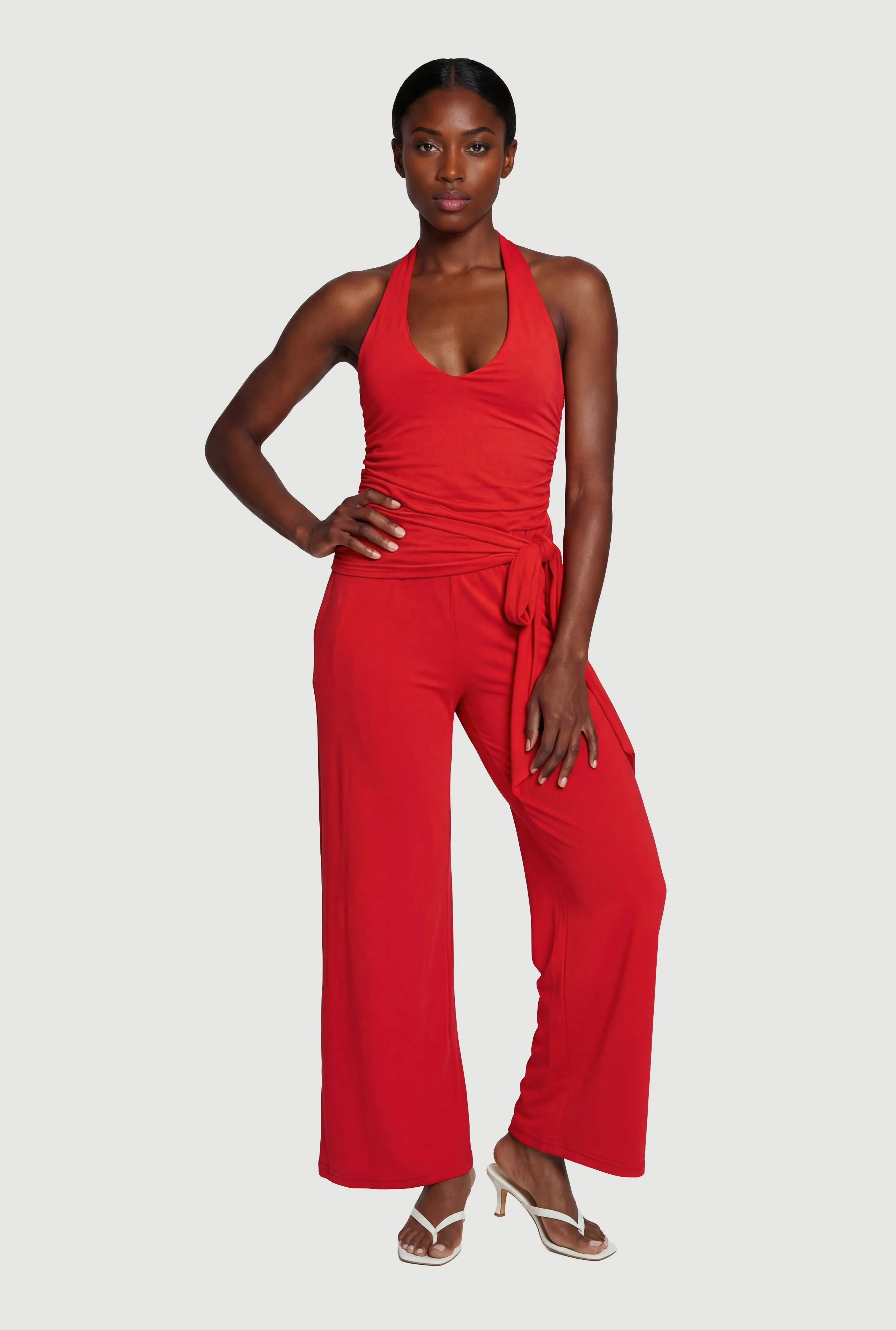 Side Ruched Halter Tie Back Wide Leg Jumpsuit sold by Rainbow product image thumbnail 3