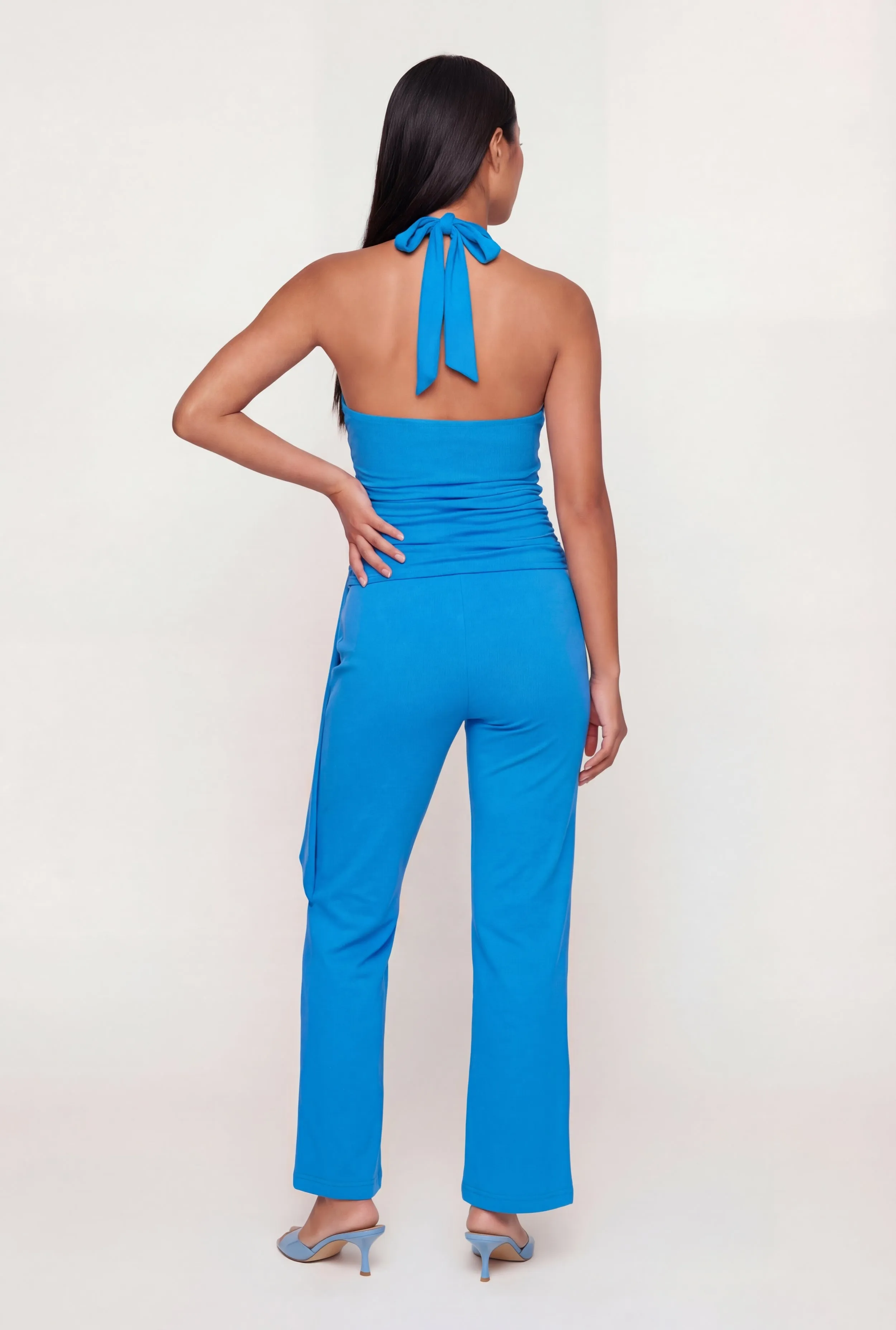 Side Ruched Halter Tie Back Wide Leg Jumpsuit sold by Rainbow product image thumbnail 3
