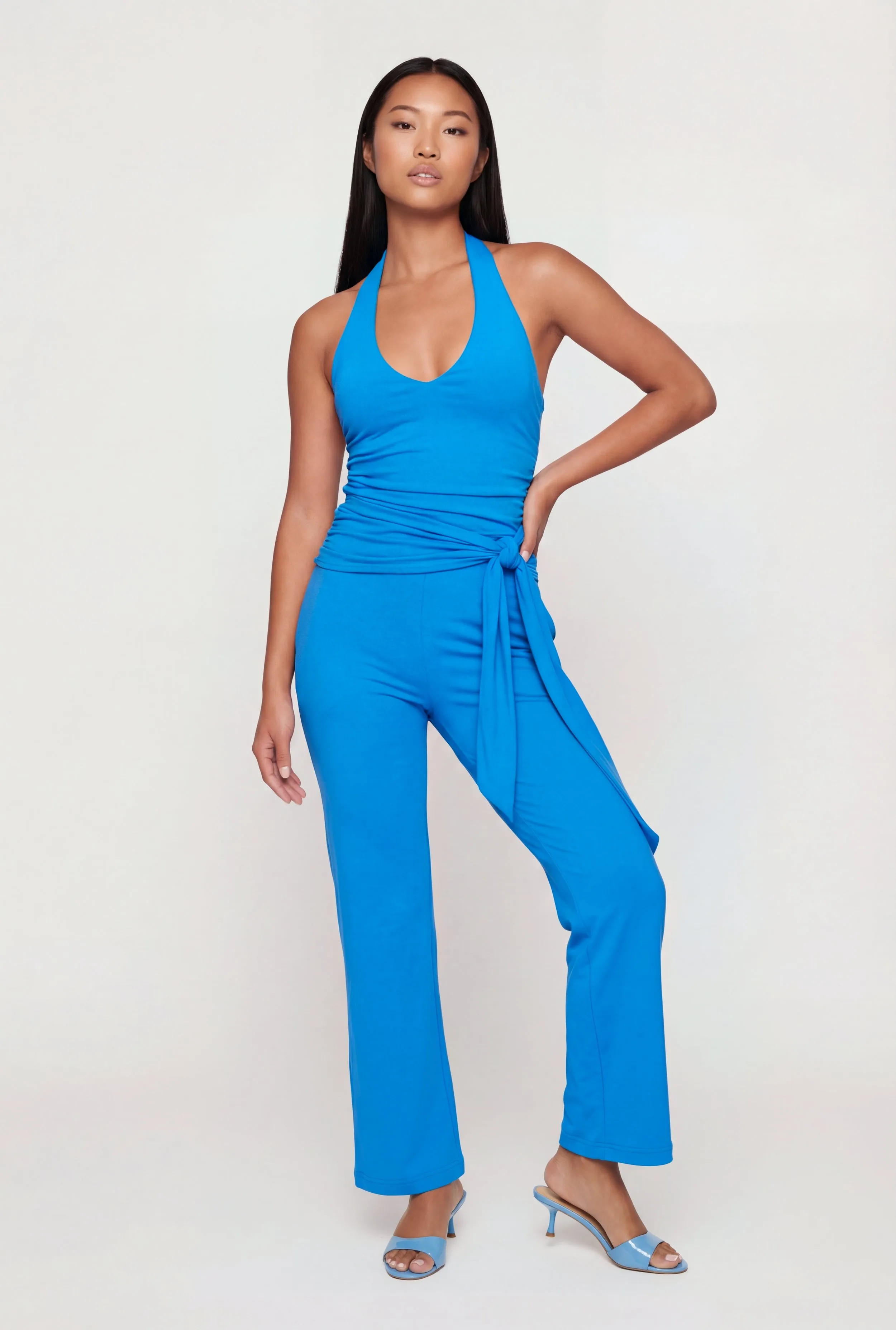 Side Ruched Halter Tie Back Wide Leg Jumpsuit sold by Rainbow
