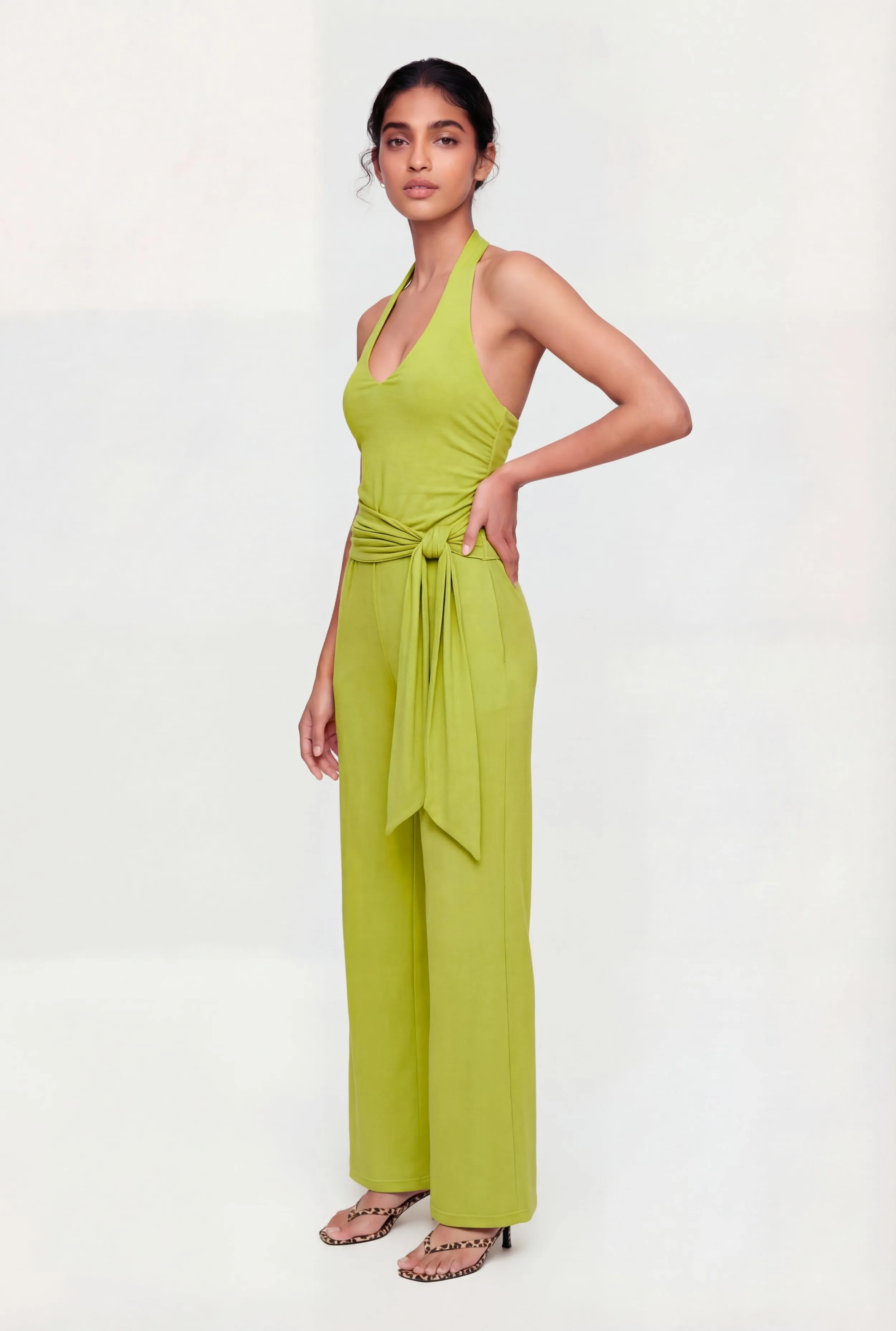 Side Ruched Halter Tie Back Wide Leg Jumpsuit sold by Rainbow product image thumbnail 2