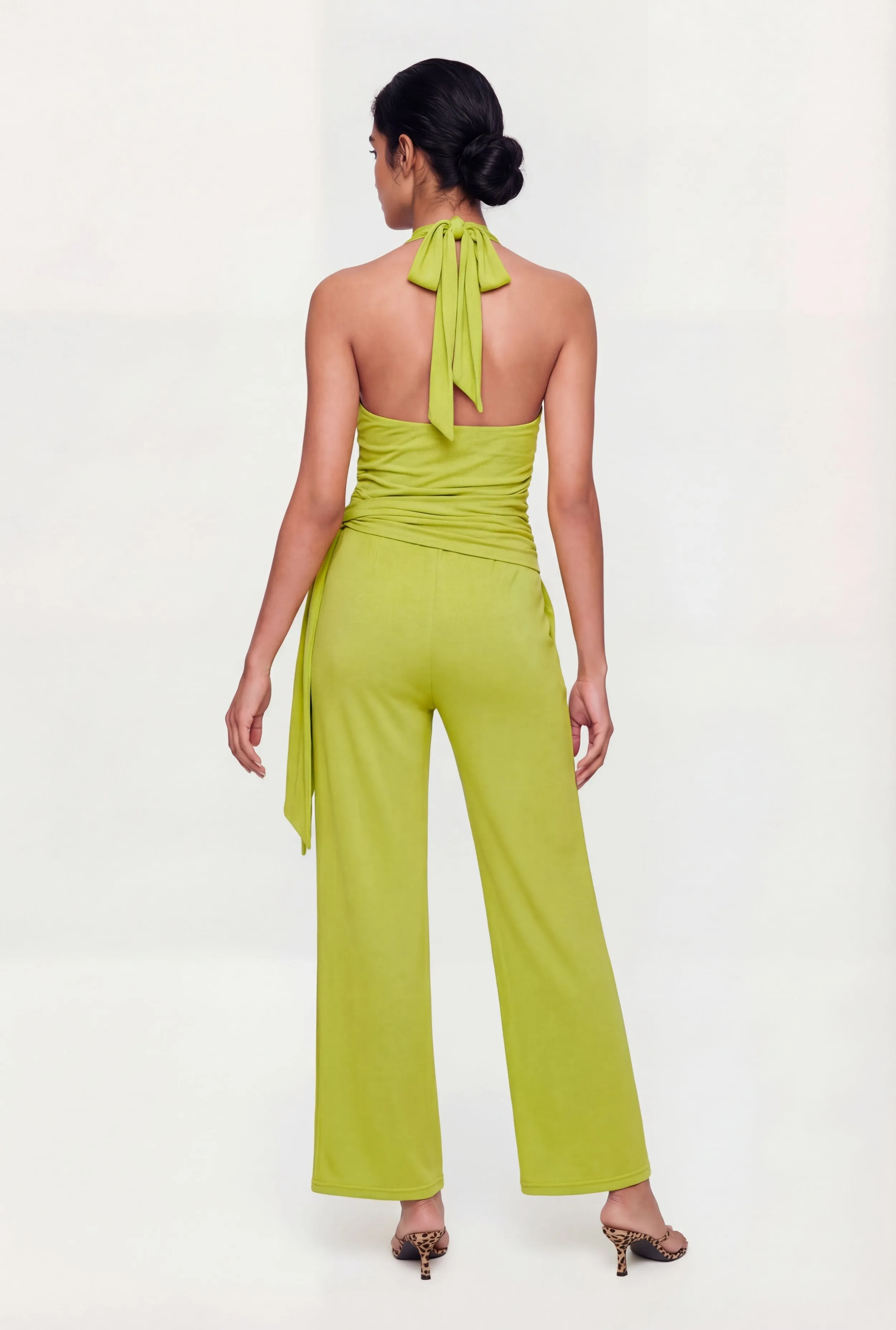 Side Ruched Halter Tie Back Wide Leg Jumpsuit sold by Rainbow product image thumbnail 3