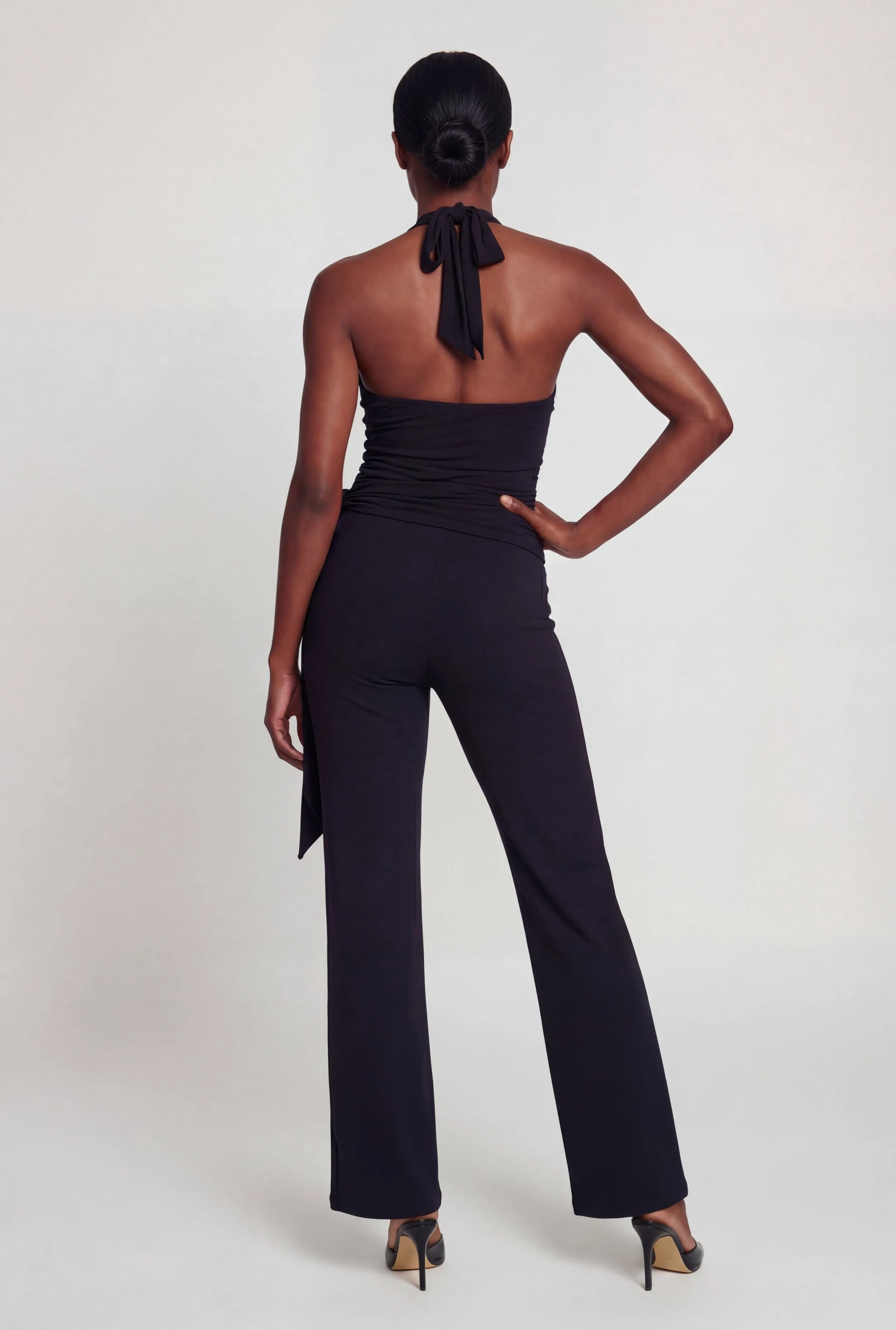 Side Ruched Halter Tie Back Wide Leg Jumpsuit sold by Rainbow product image thumbnail 3