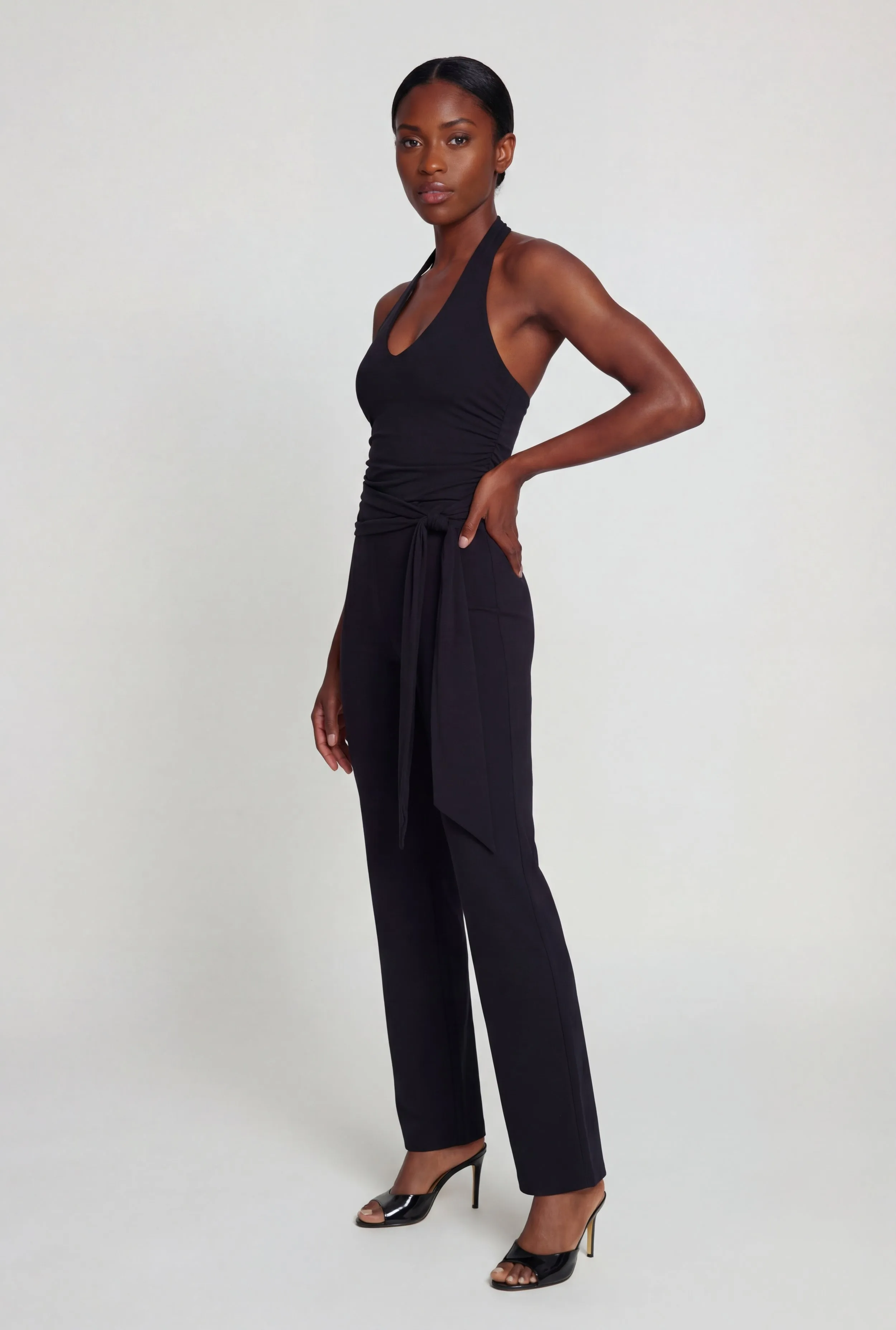Side Ruched Halter Tie Back Wide Leg Jumpsuit sold by Rainbow product image thumbnail 2