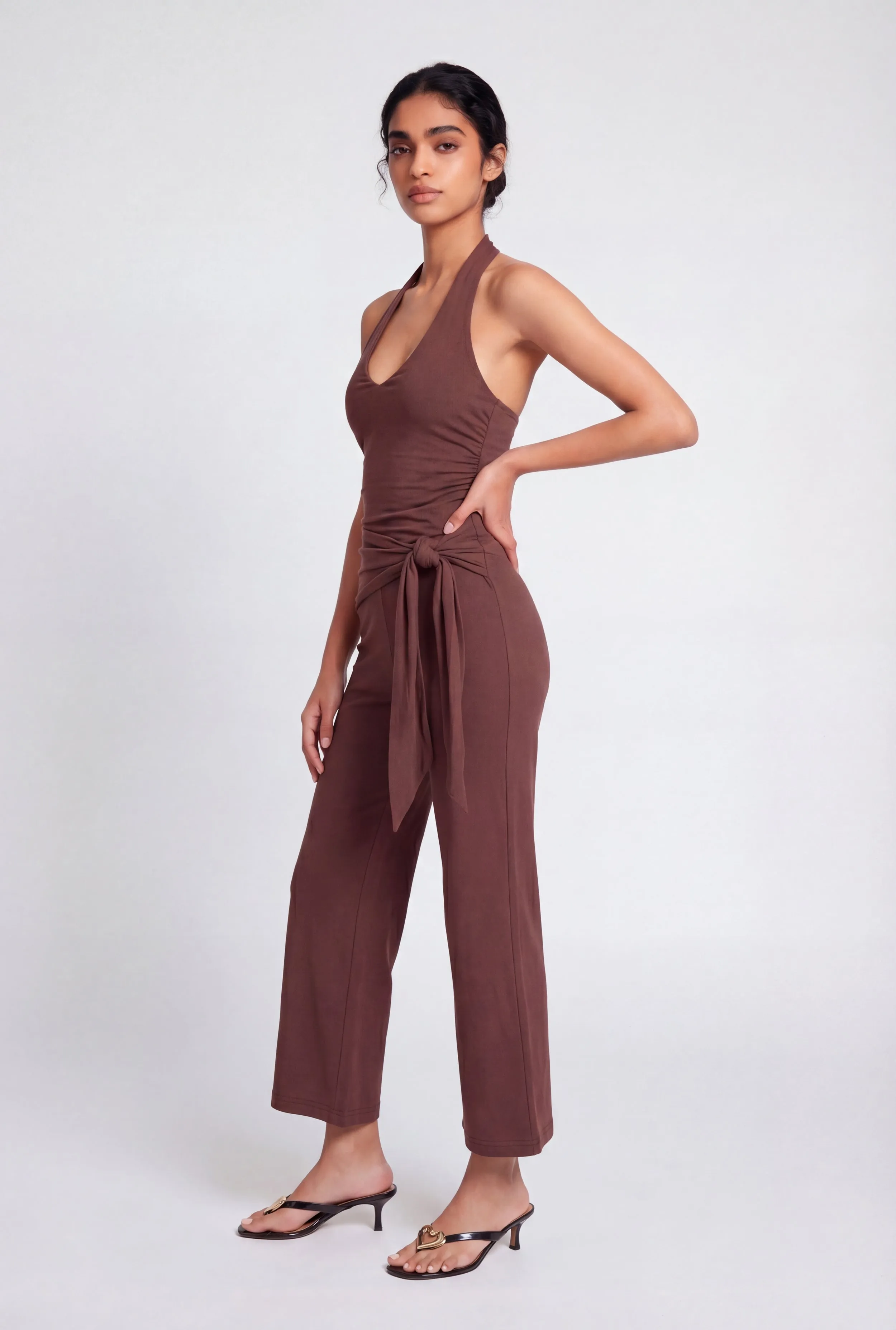 Side Ruched Halter Tie Back Wide Leg Jumpsuit sold by Rainbow product image thumbnail 2